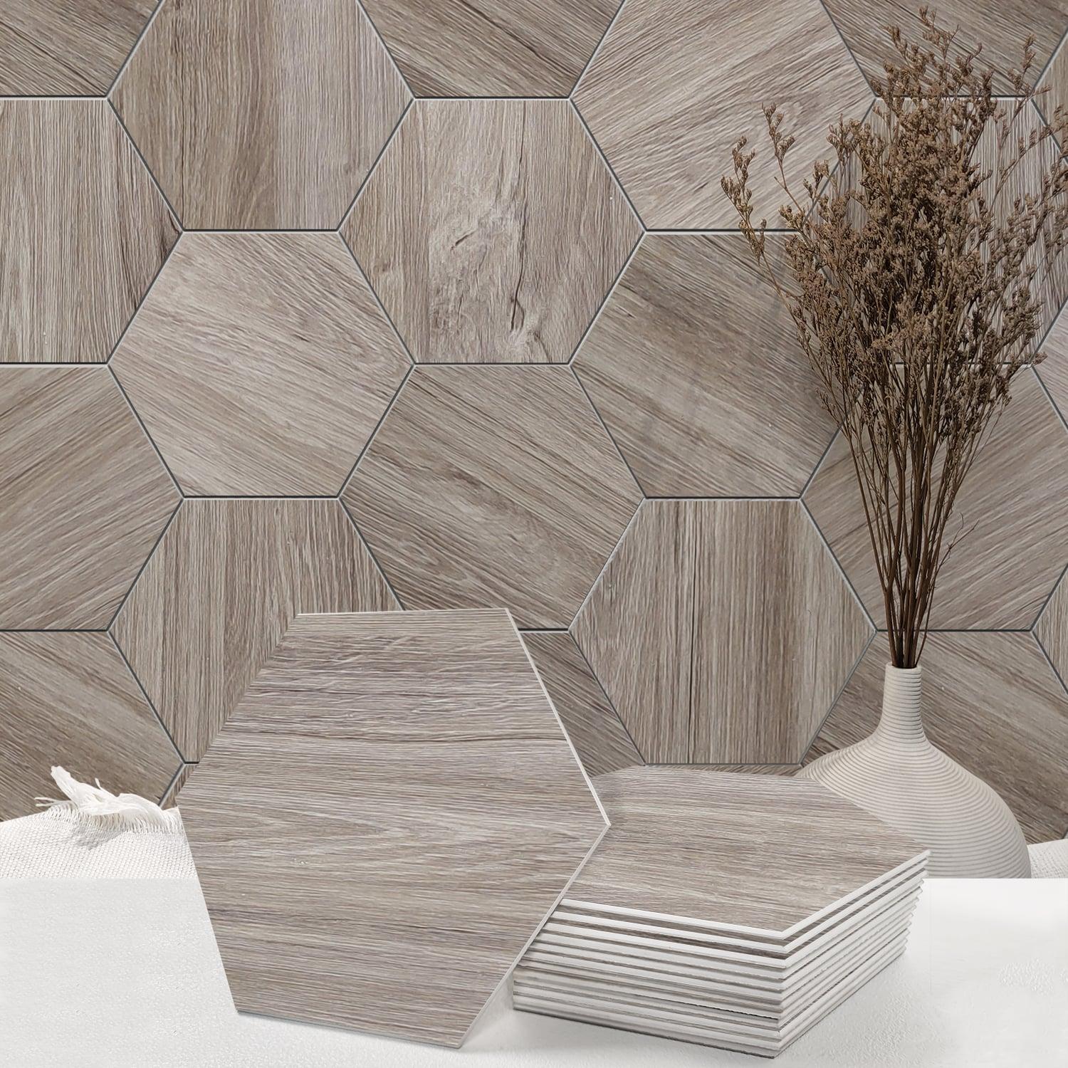 Tawny Hexagon Wood Grain Peel and Stick Wall Tiles