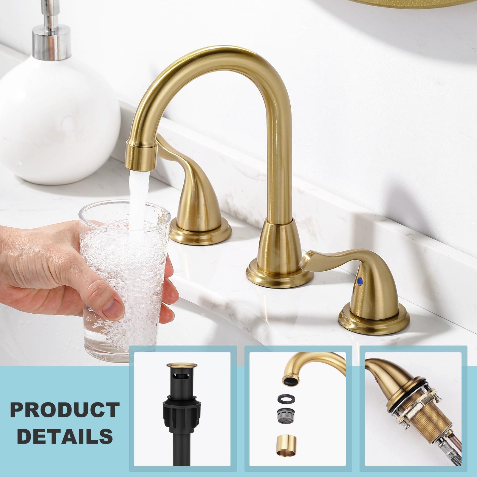 Brushed Gold Bathroom Faucet 3 Hole: ARCORA 8 Inch Widespread Bathroom Faucet, 2 Handles Bathroom Sink Faucet with Drain Assembly