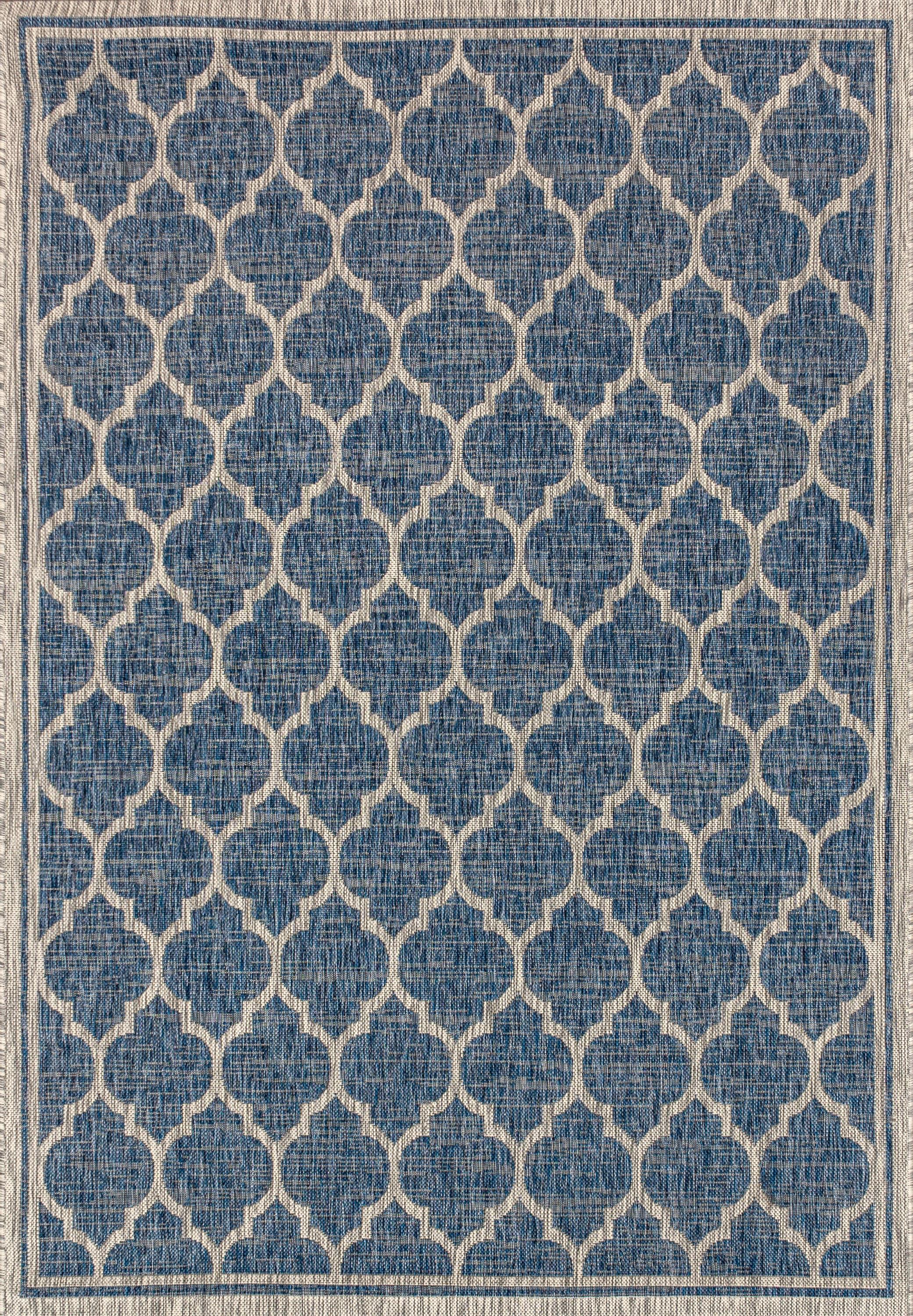 9' X 12' Trebol Moroccan Trellis Textured Weave Indoor/Outdoor Area Rug, Navy/Gray - JONATHAN Y