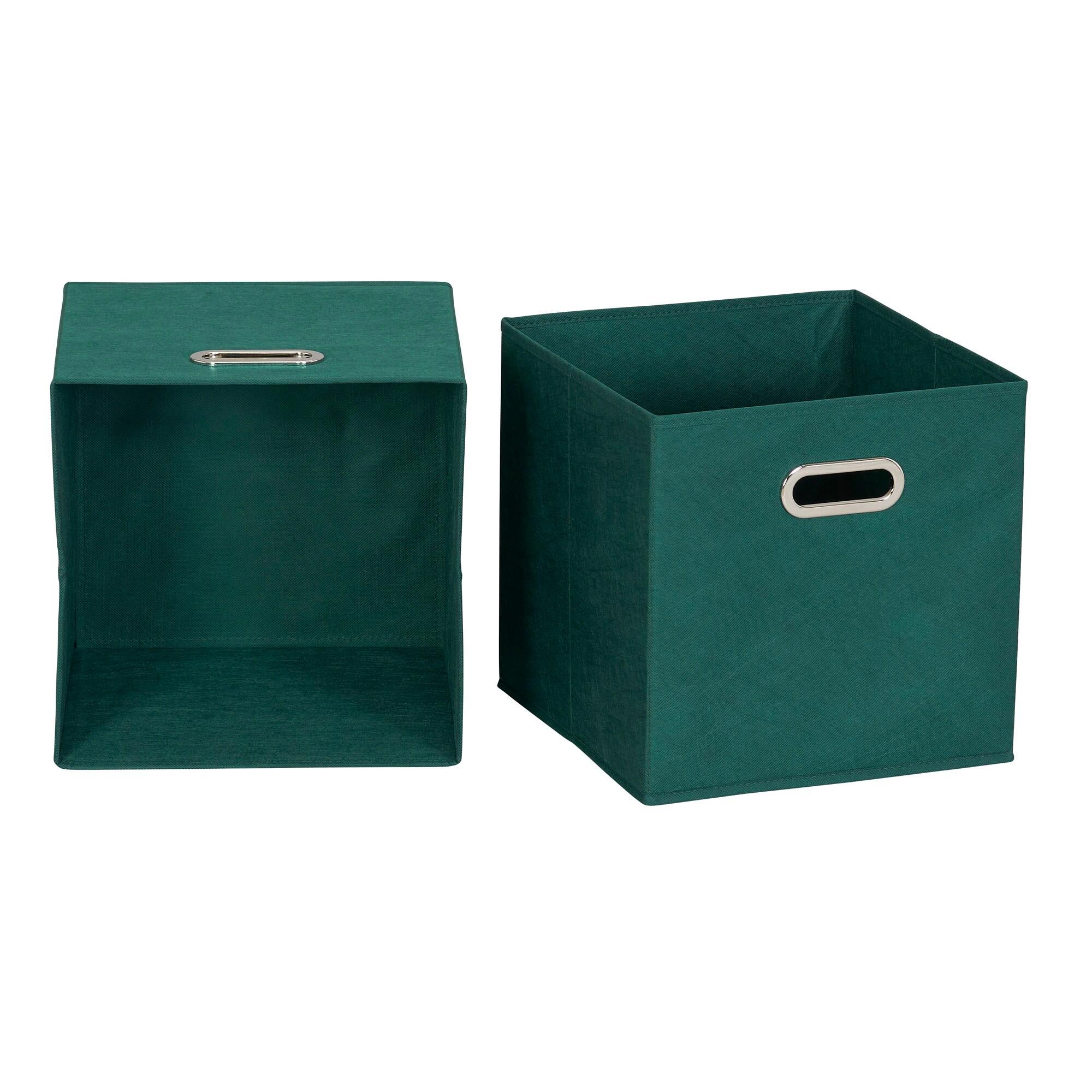 Household Essentials 11" Set of 6 Storage Bins Forest Green: 11 Inch Cube Storage, Polypropylene, Handles, Folds Flat