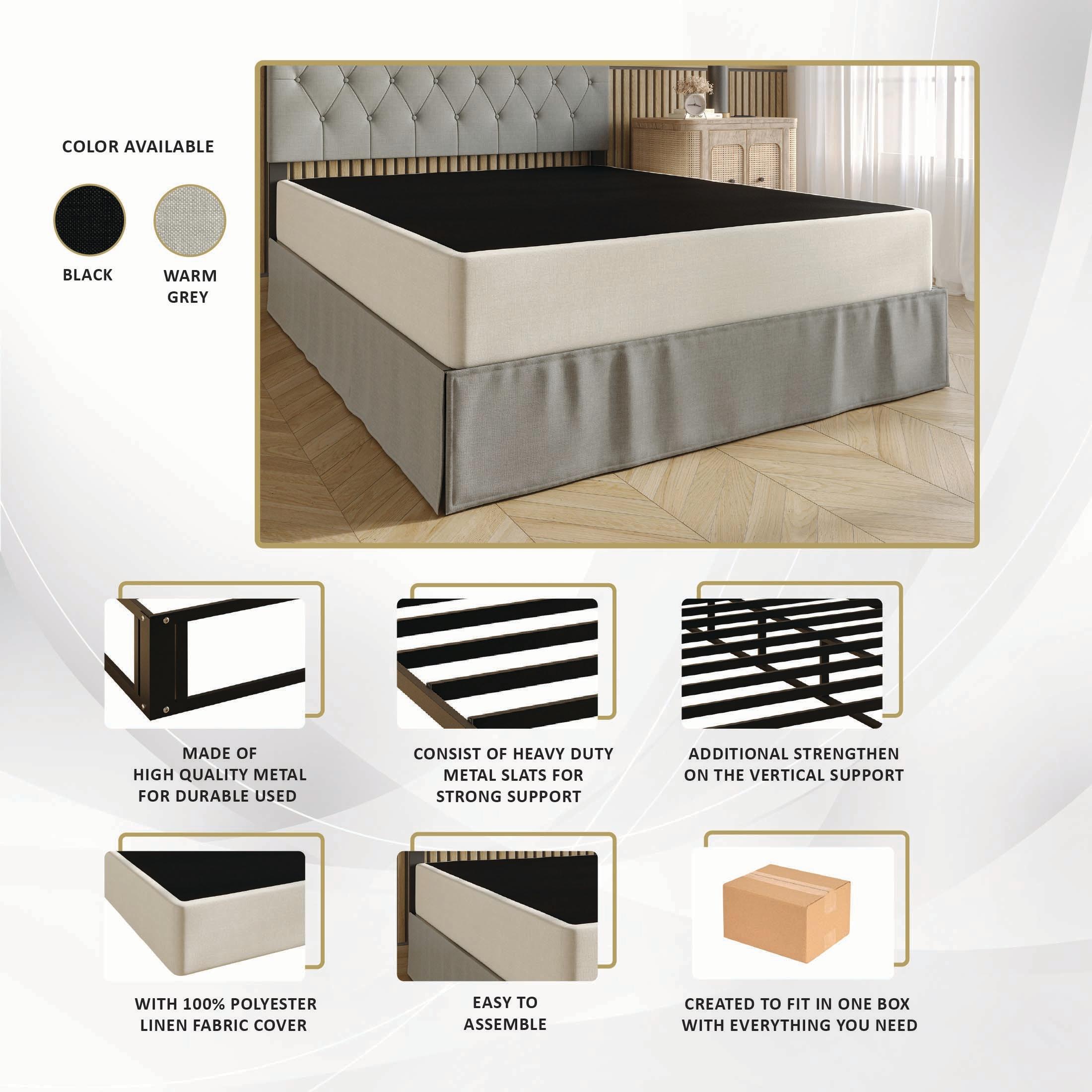 CraftPorch  Upholstered Linen Metal Box Spring Black - Full