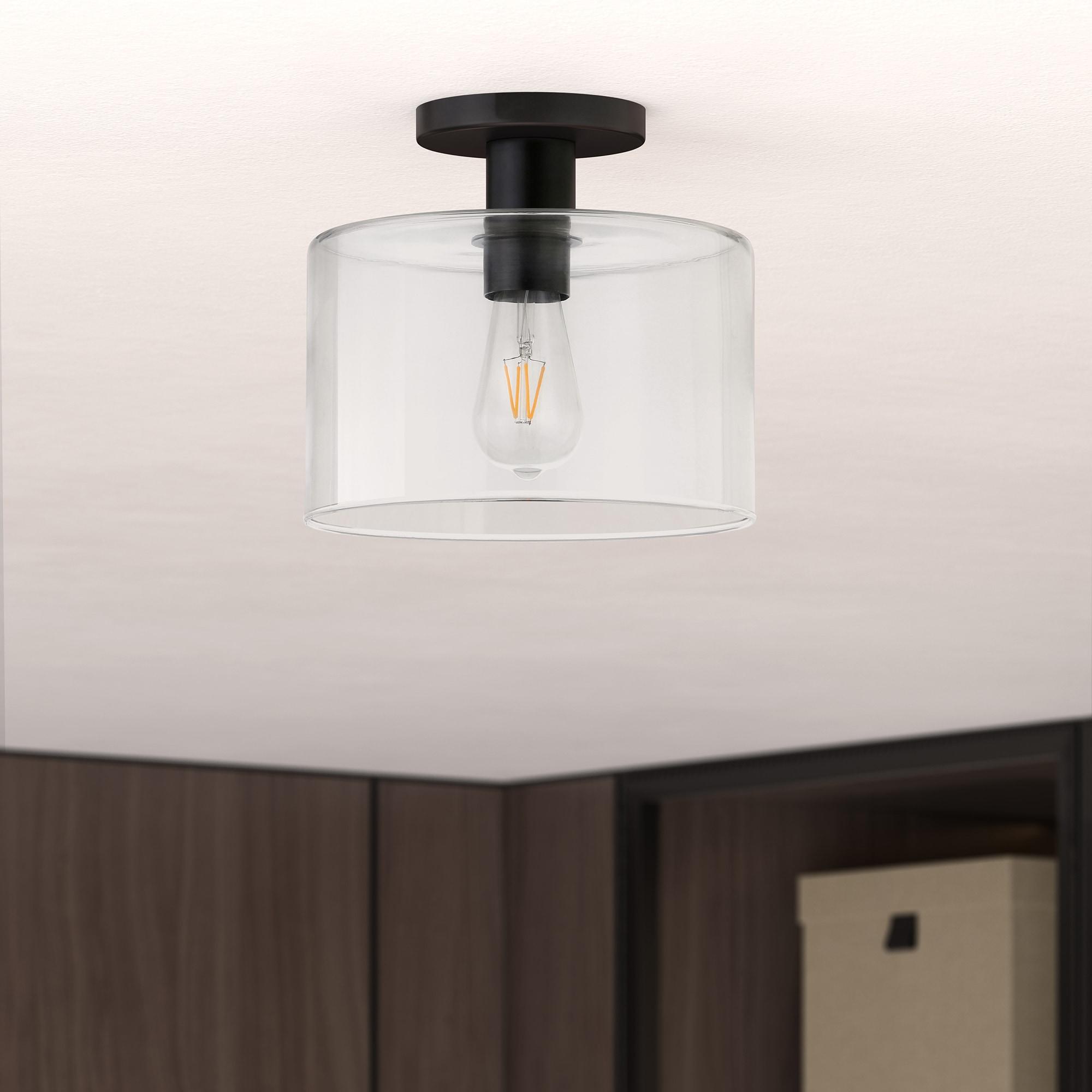 Evelyn&Zoe 10" Matte Black Metal/Glass Semi Flush Mount