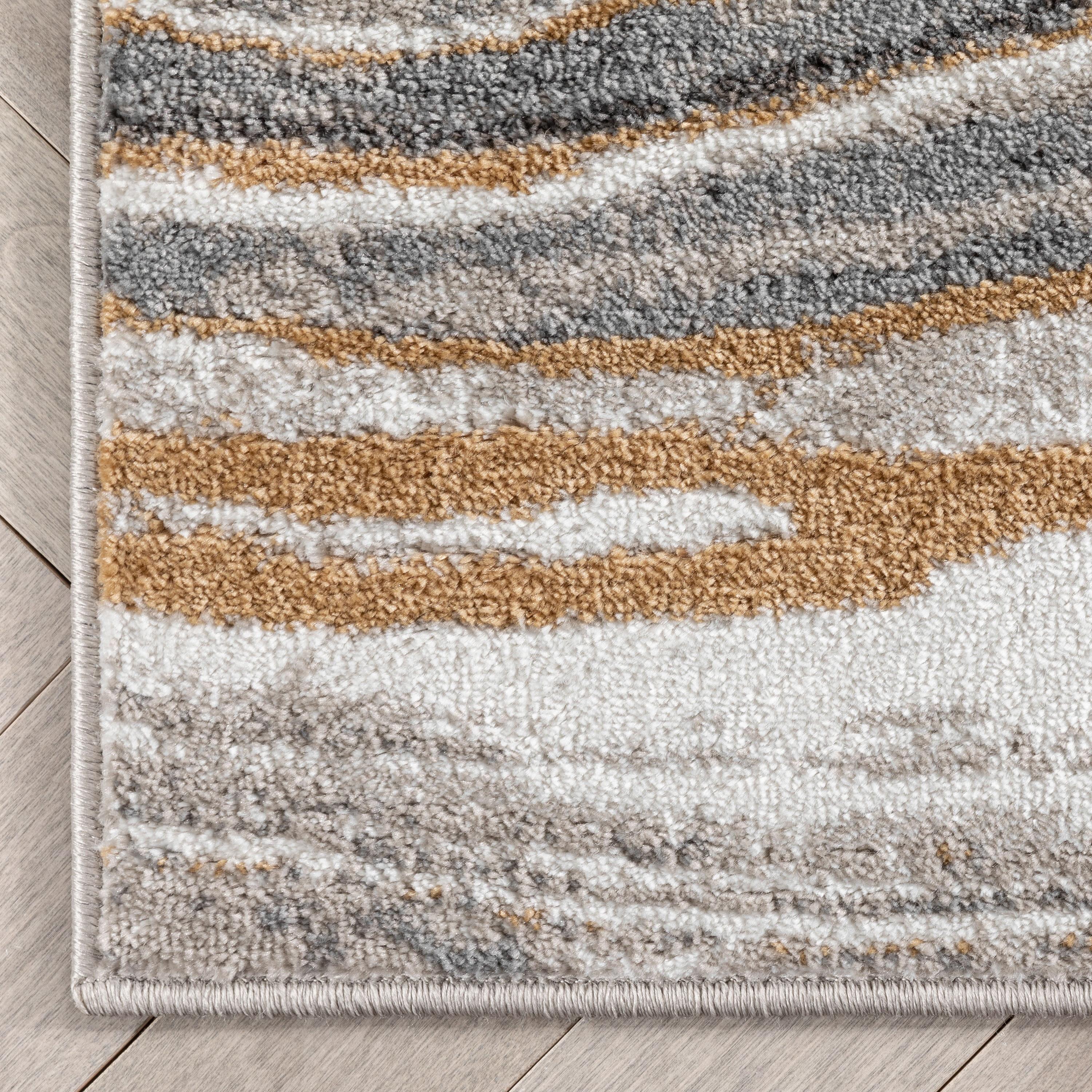 Well Woven Devin Grey Golden Rust Abstract Geometric Stripes Modern 3'11" x 5'3" Indoor Area Rug