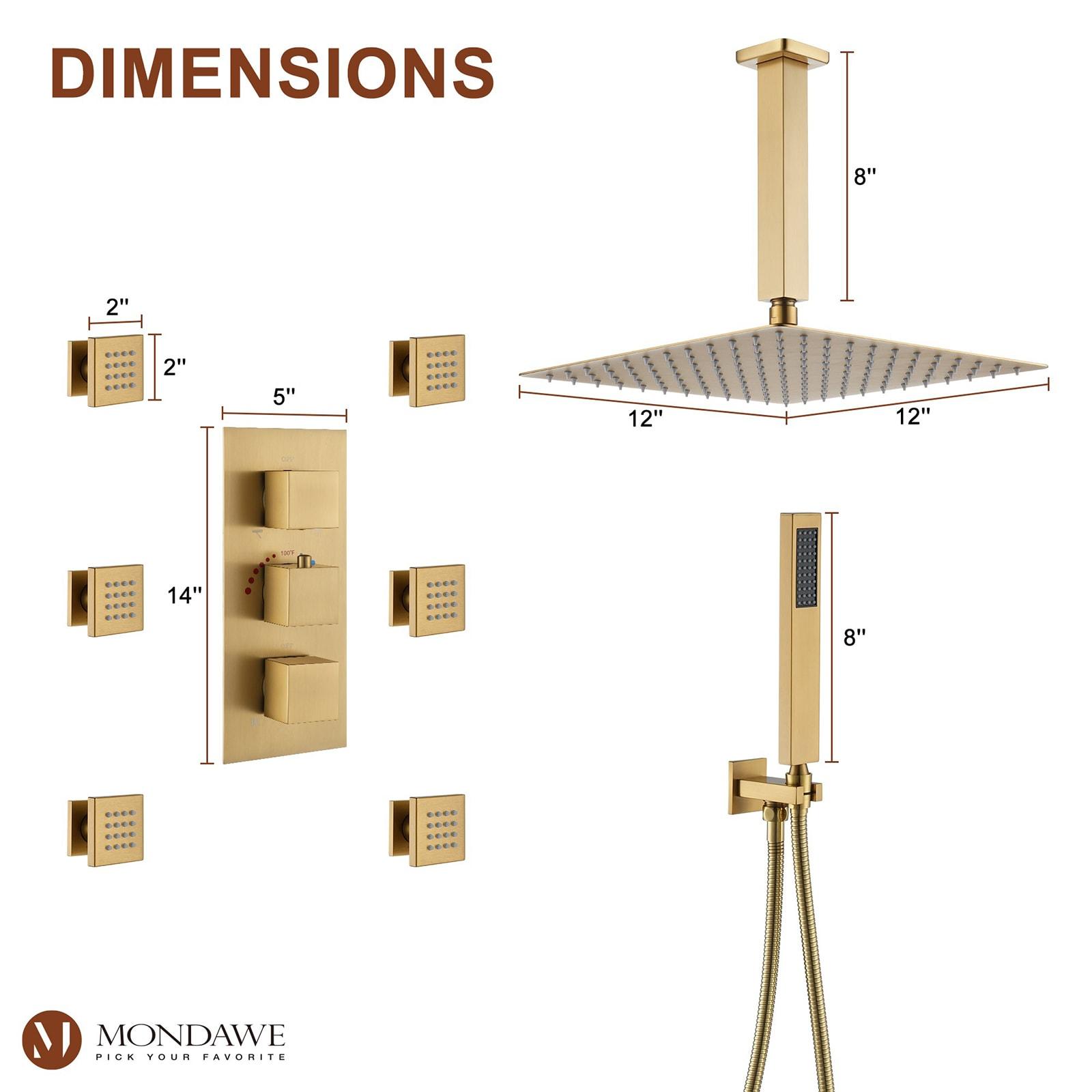 mondawe WF6310-12BG Herathena 3 Functions Ceiling Mounted Luxury Shower System with 6 Body Jets (Rough-in Valve Included)