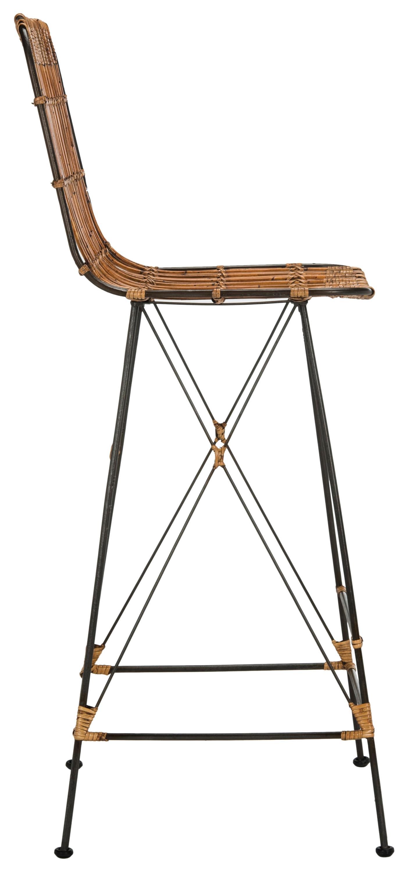 Minerva Wicker Bar Stool (Set of 2) - Natural/Black - Safavieh