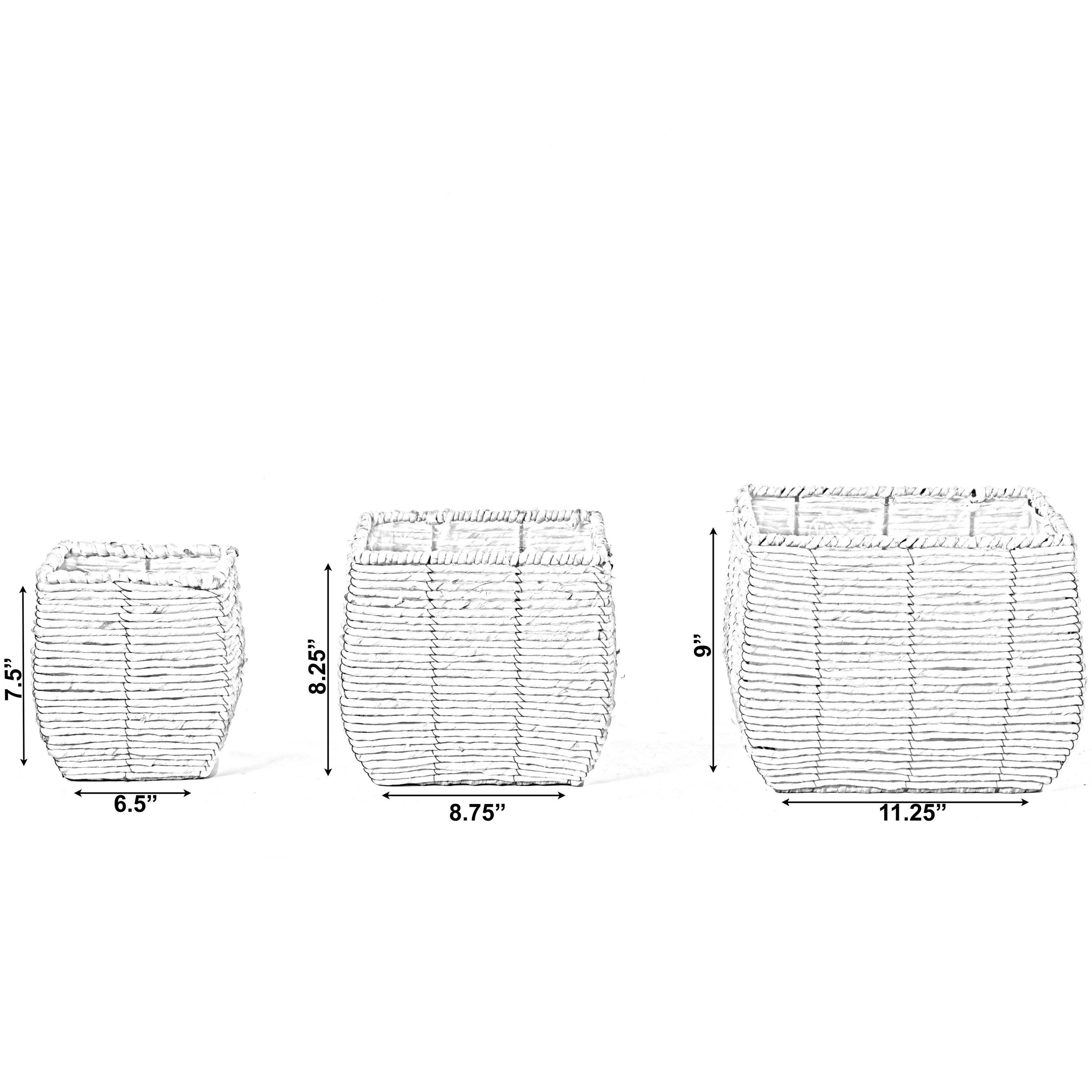 Vintiquewise Woven Square Flower Pot Planter with Leak-Proof Plastic Lining- Set of 3
