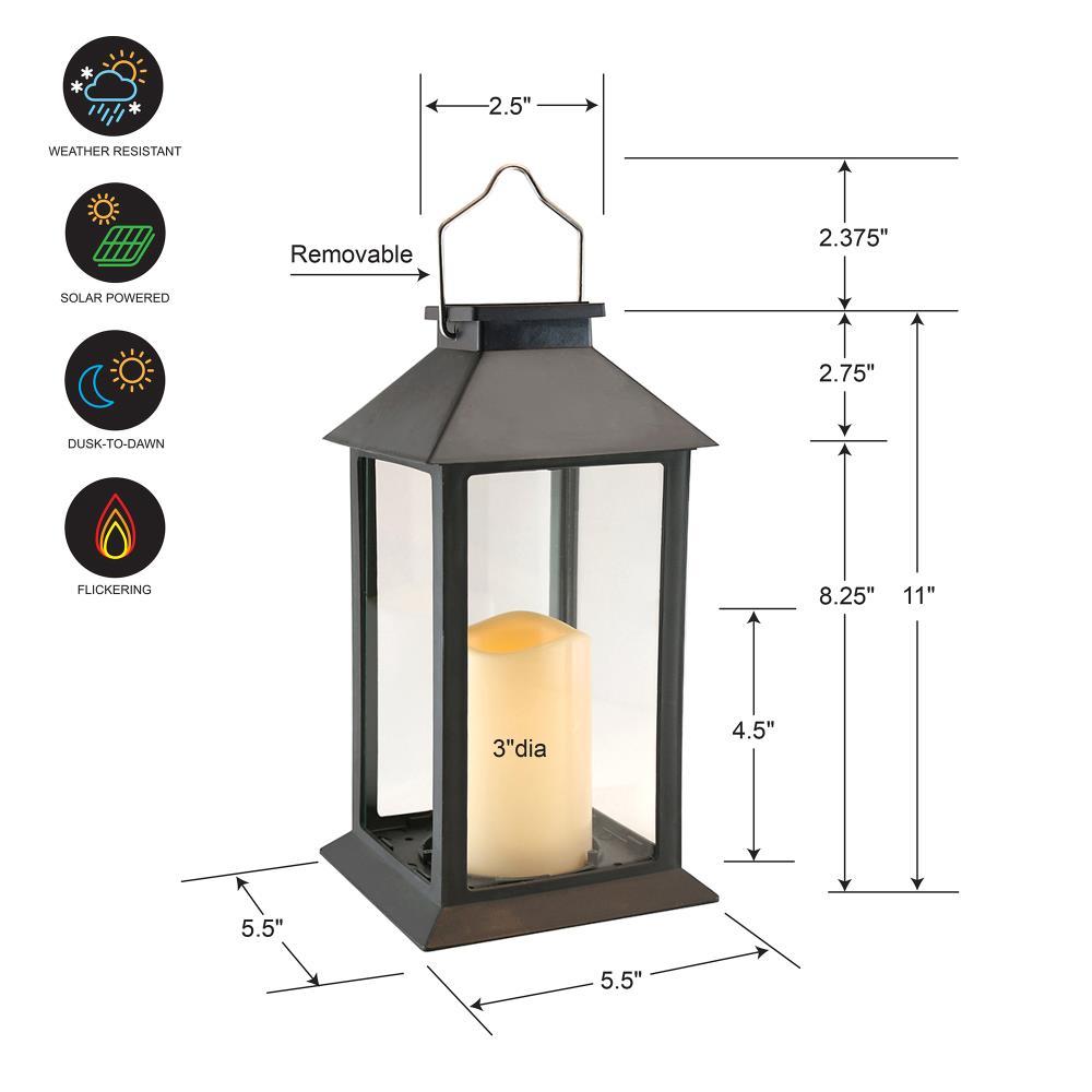 Traditional Black Solar Powered Lantern with LED Candle