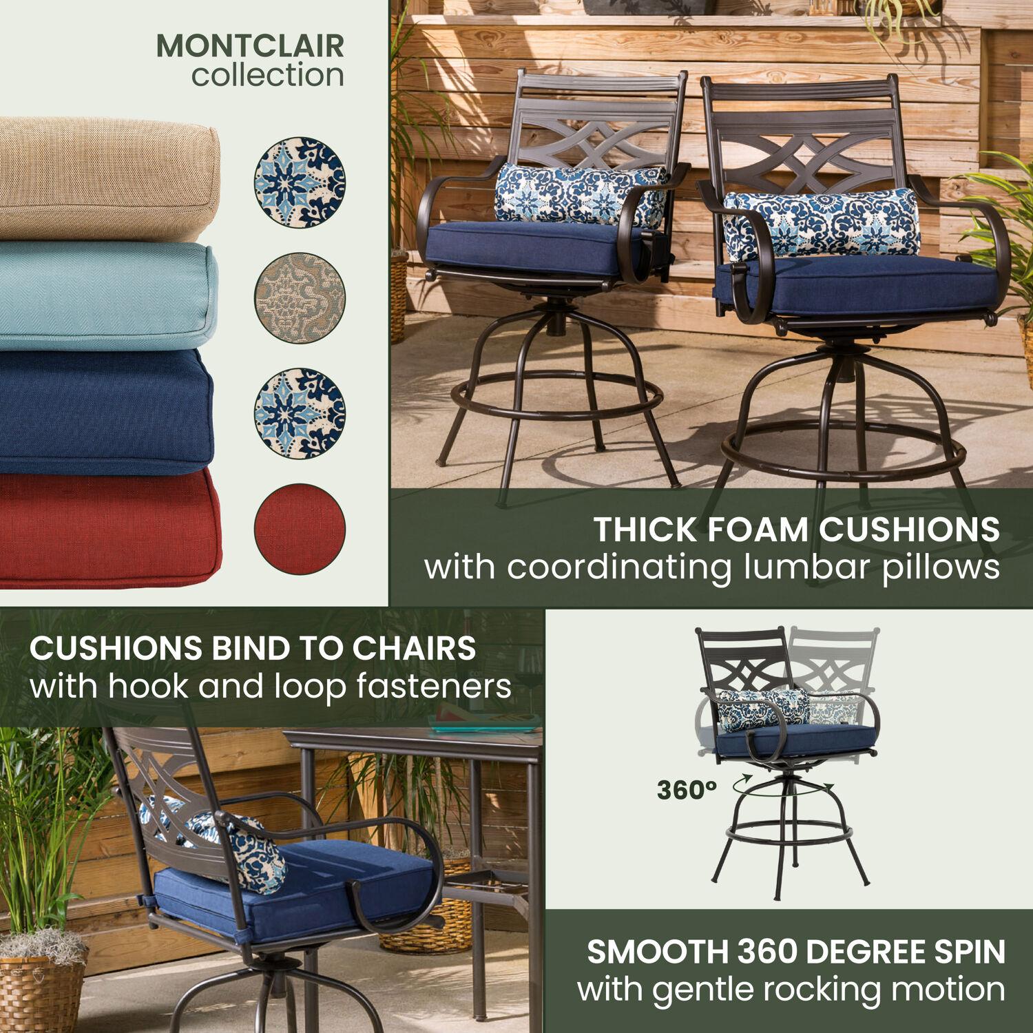 Hanover Montclair 3 Pcs Steel Outdoor High-Dining Set, Navy Blue