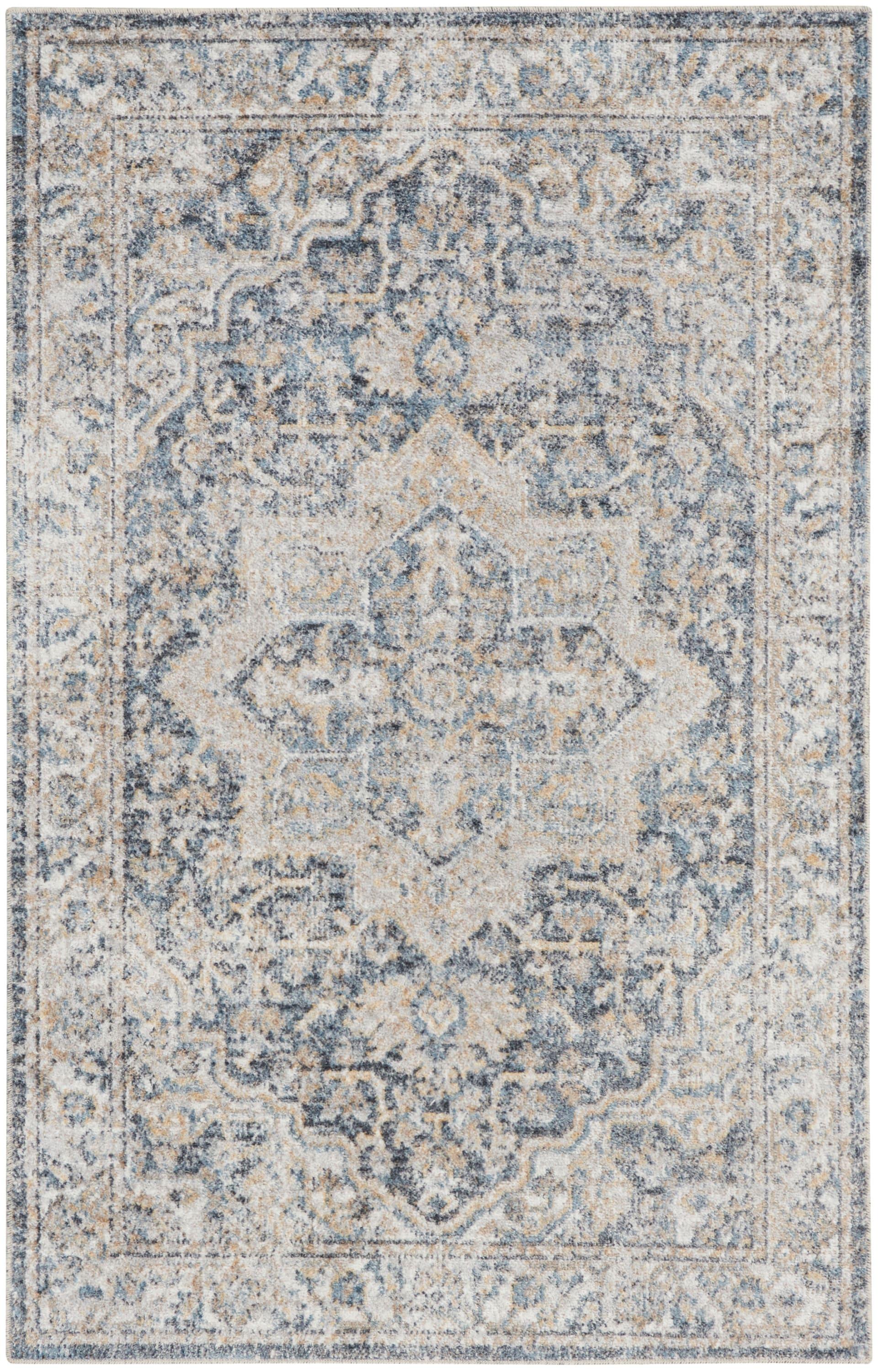 Nourison Astra Machine Washable Vintage Medallion Indoor Rug Grey/Blue 2'2" x 4'