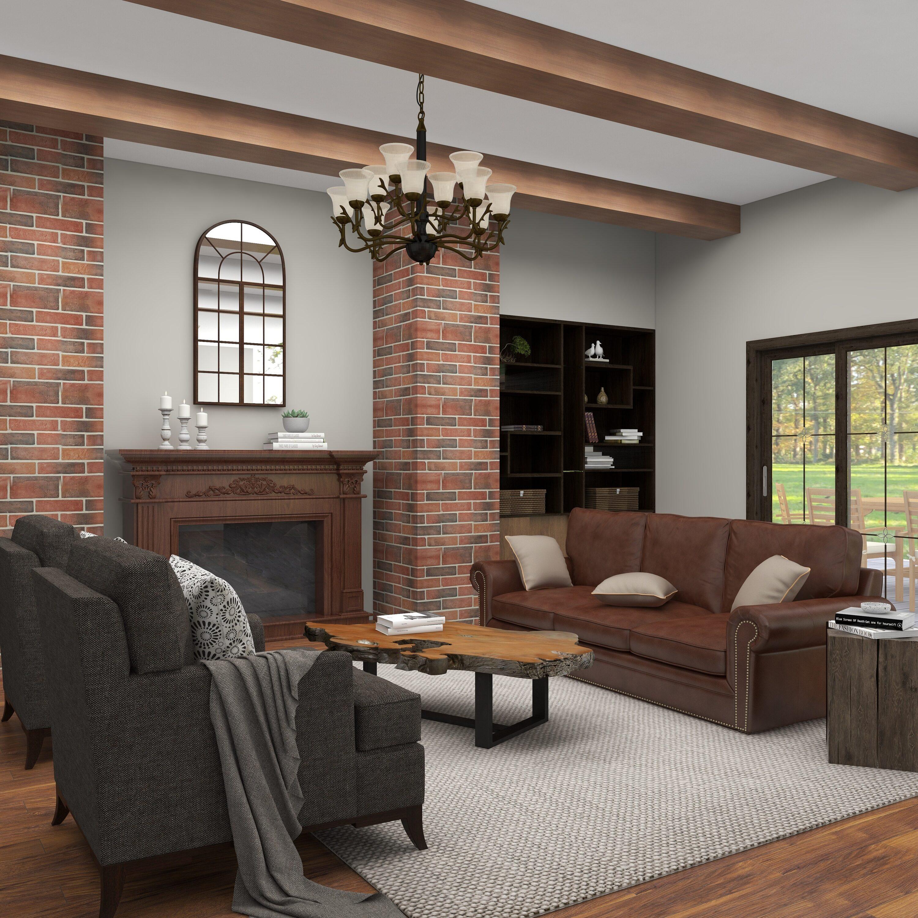 DecMode 24" x 48" Brown Window Pane Inspired Wall Mirror with Arched Top