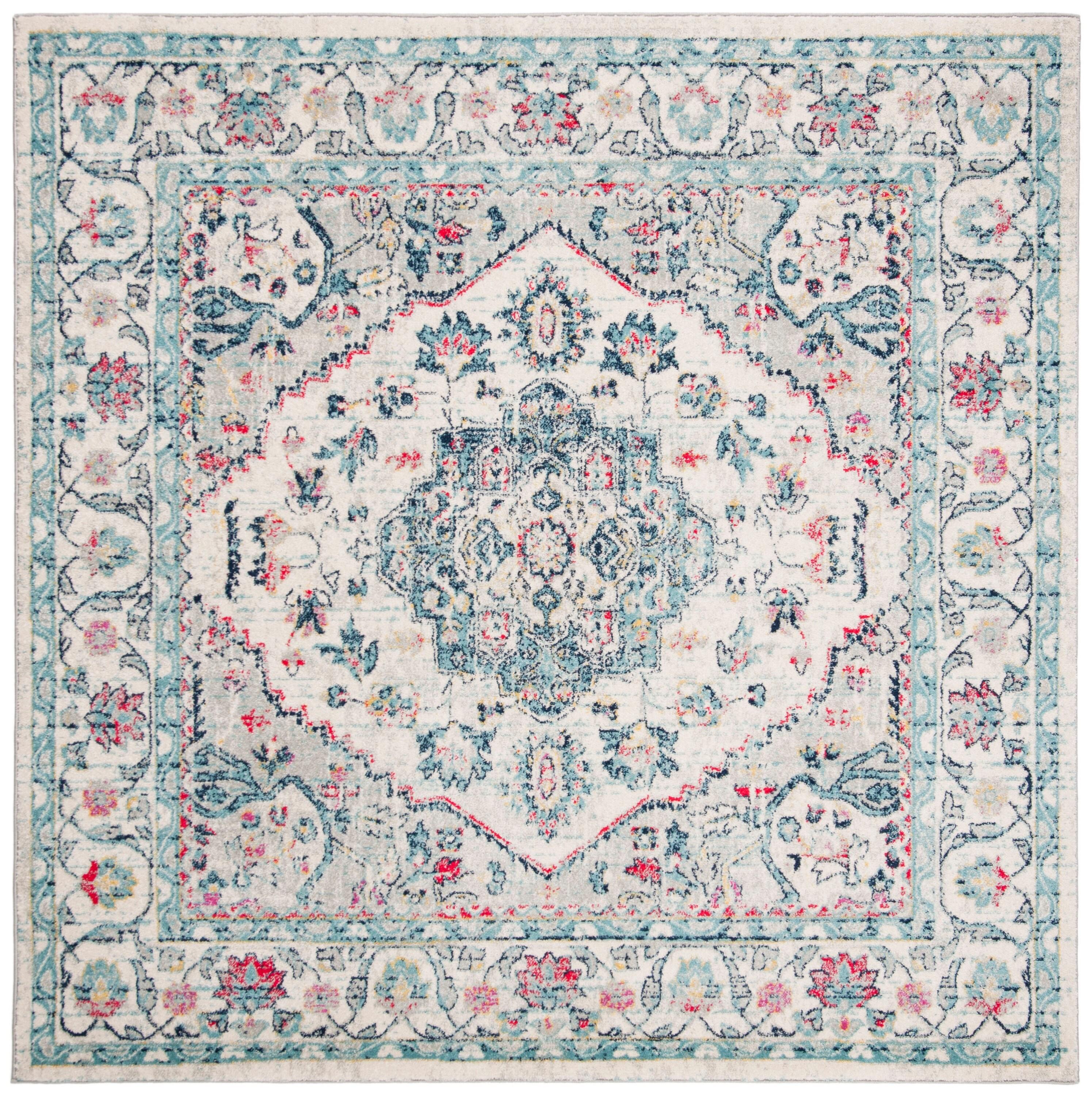 SAFAVIEH Madison Hildred Floral Bordered Area Rug, Navy/Fuchsia, 6'7" x 6'7" Square