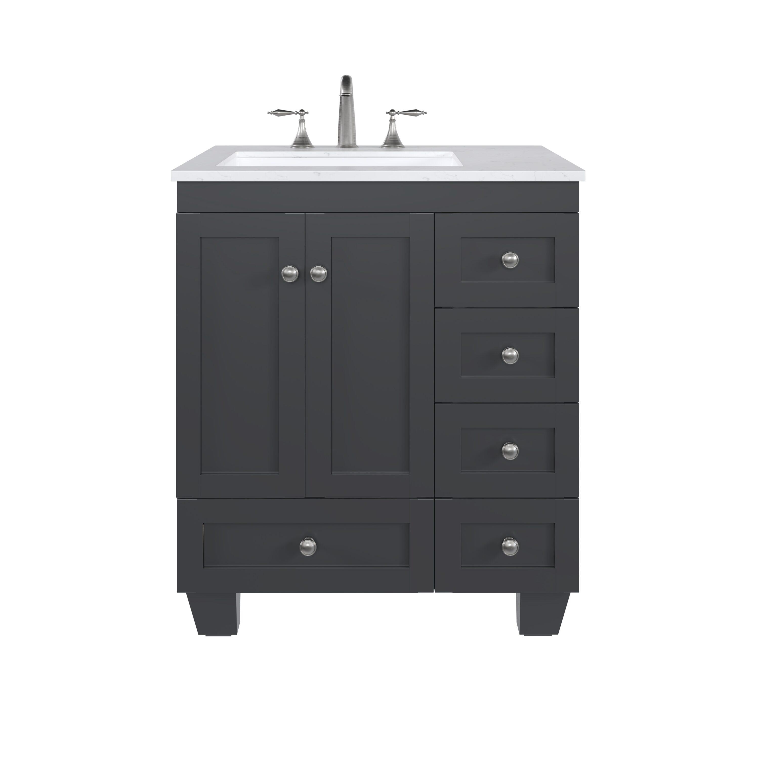 Eviva Acclaim C. 28" Transitional Espresso Bathroom Vanity with White Carrara Quartz Countertop