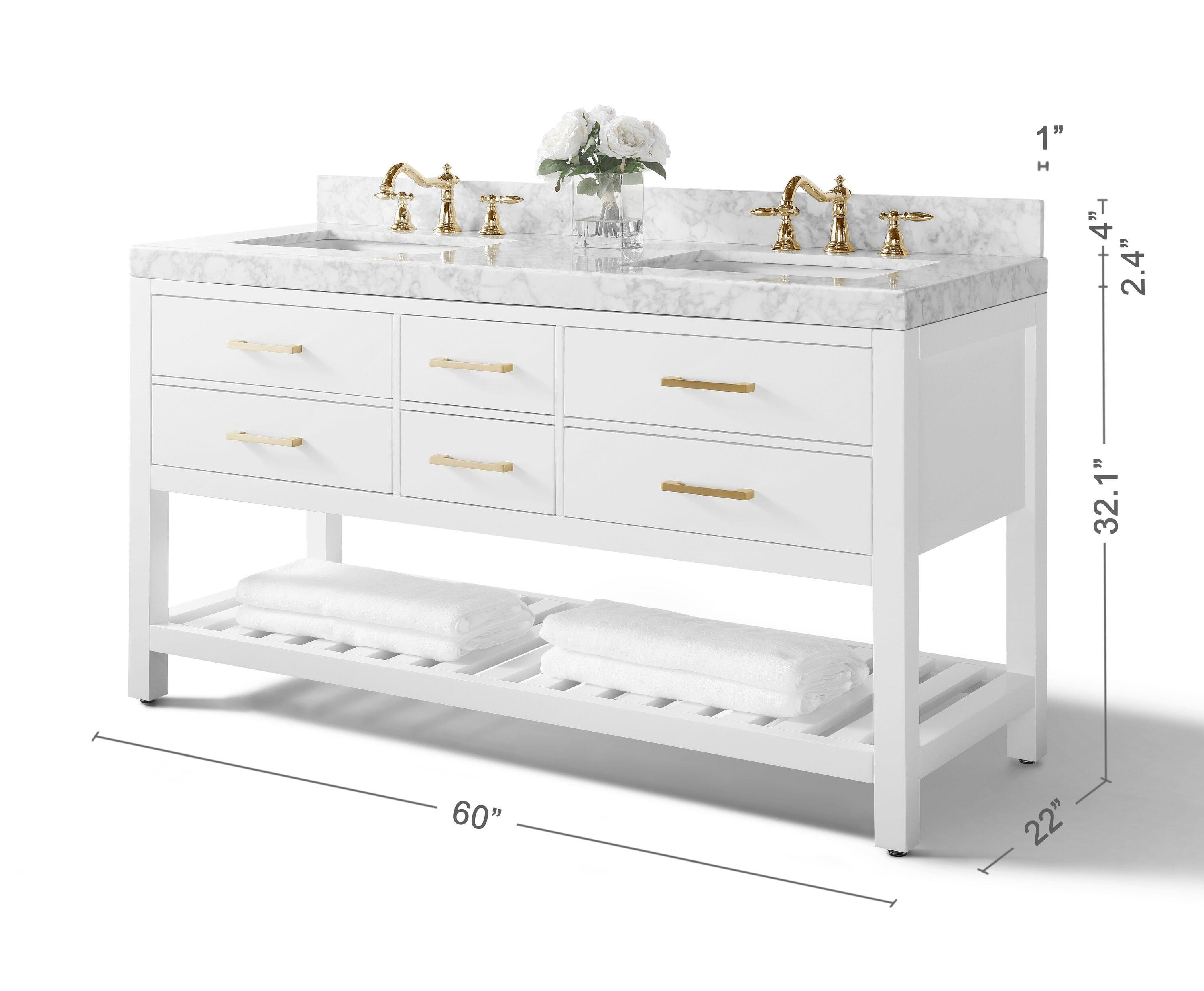 Ancerre Designs Elizabeth 60" Bathroom Vanity Set with Gold Hardware in White