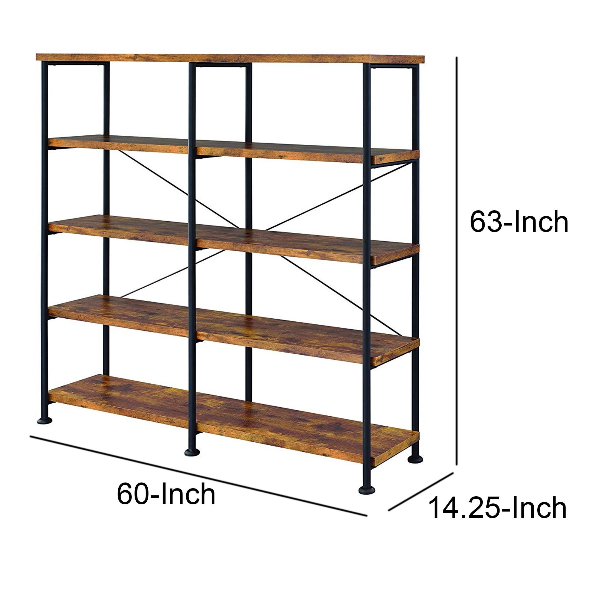 63" Analiese Double Bookcase with 4 Fixed Shelves, Industrial Design - Coaster