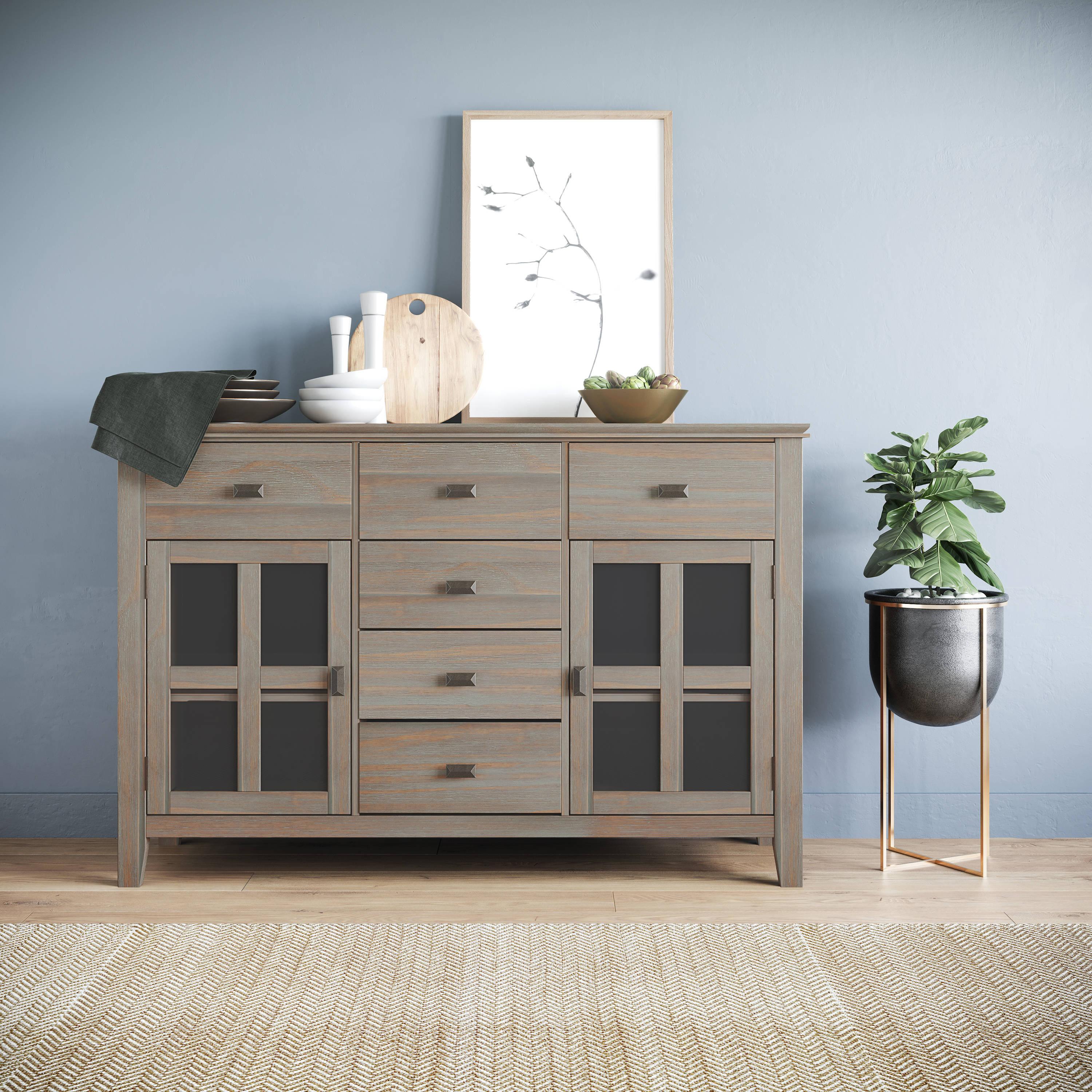 Simpli Home Artisan Solid Wood Sideboard Buffet In Distressed Grey