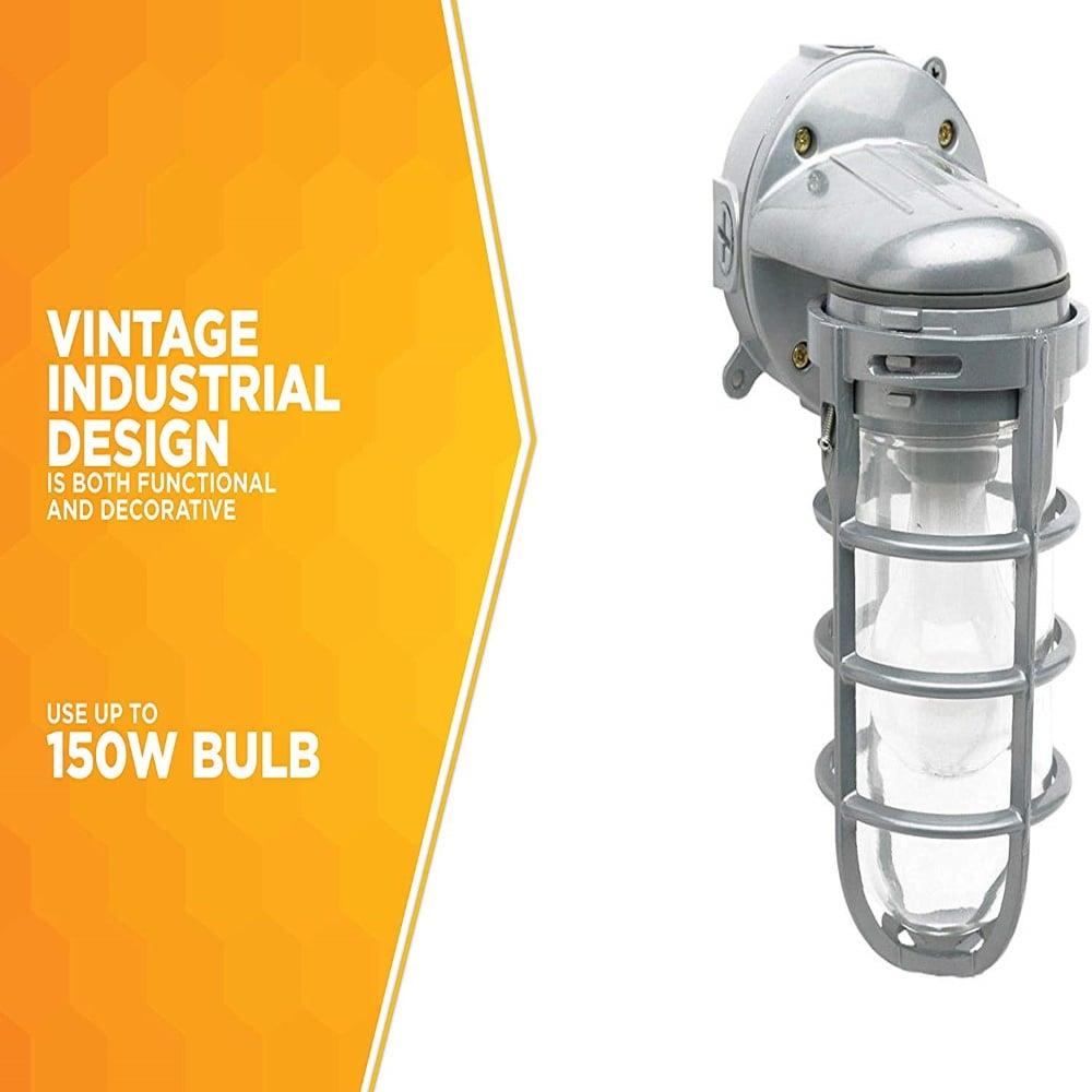 Woods L1707SV Traditional 150W Incandescent Weather Industrial Light, Wall Mount, Silver