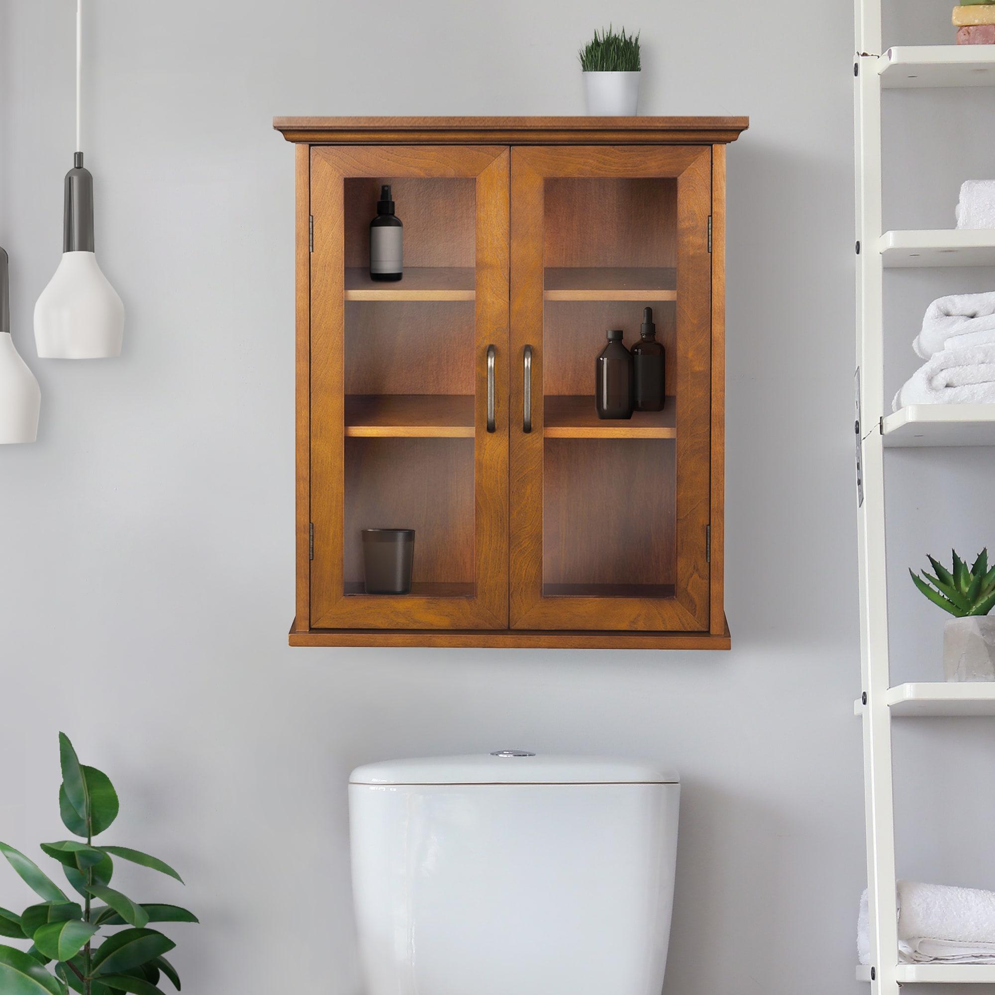 Oil Oak Two-Door Wall Cabinet with Adjustable Shelves