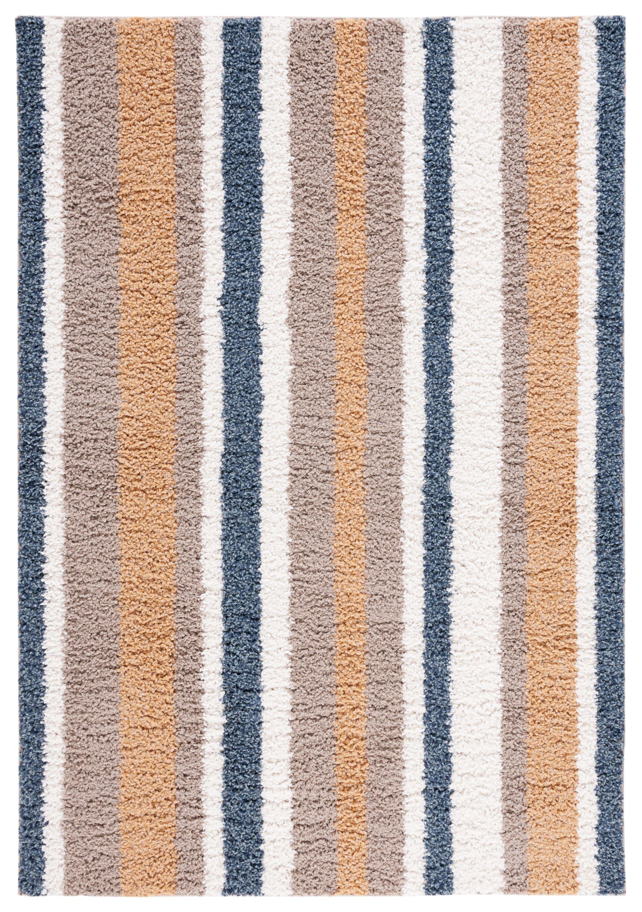 Highland Dunes Calico Shag Performance Striped Rug