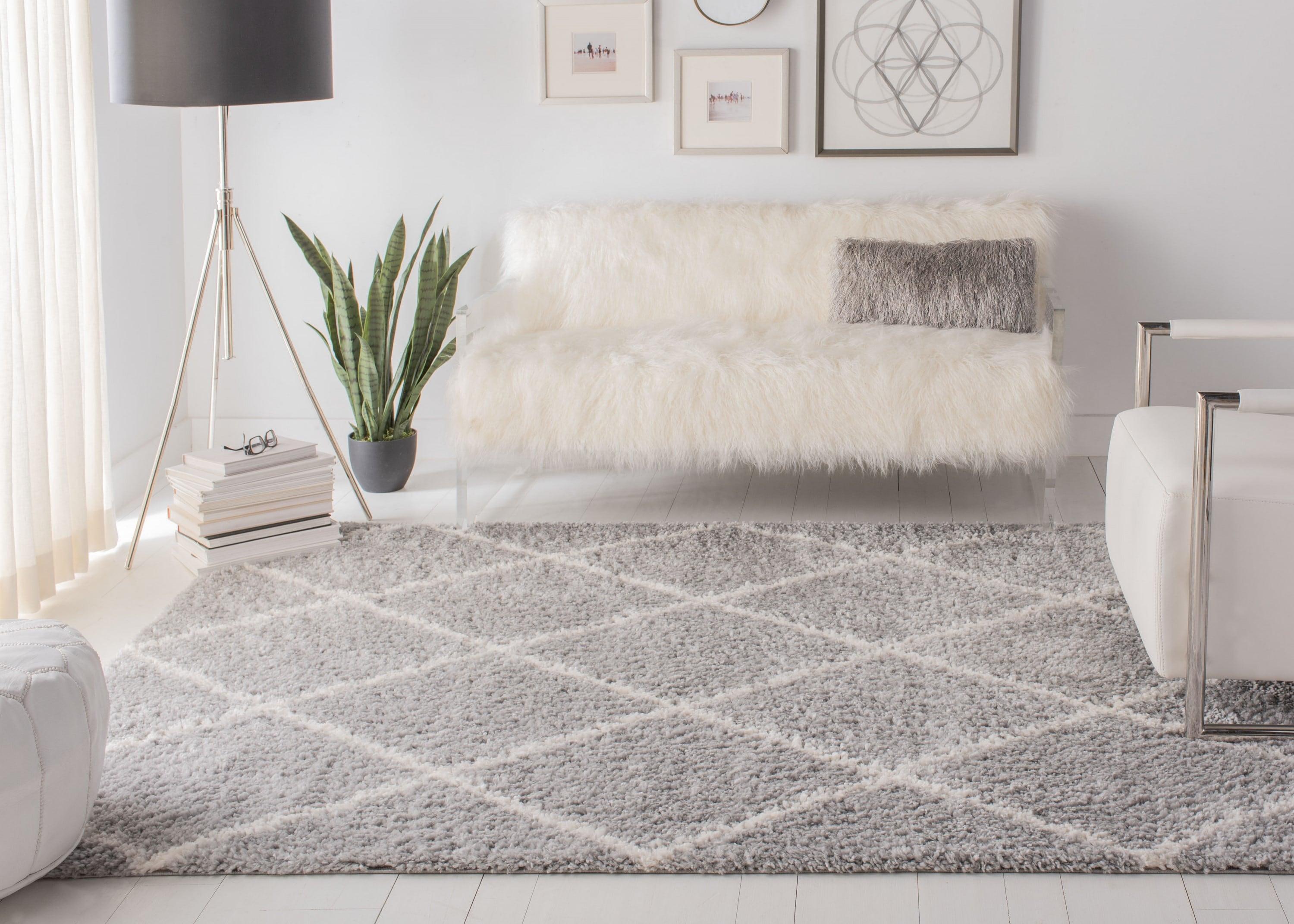 Parma Shag PMA515 Power Loomed Indoor Runner Rug - 2'3"x11' - Grey/Cream - Safavieh