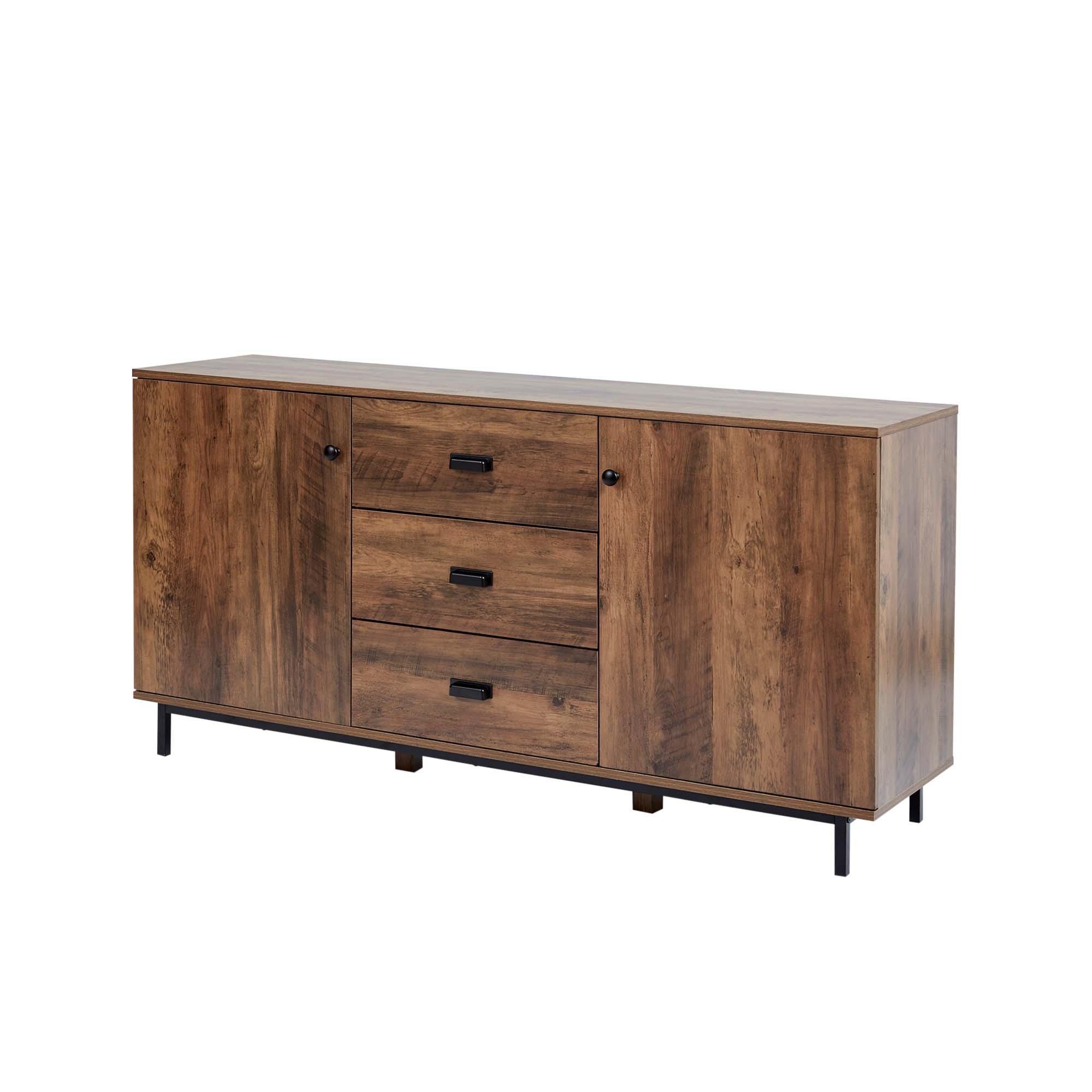 Brooklyn Sideboard with Metal Legs and Handles Brown - Teamson Home: Modern Storage Buffet Server, Veneer Surface, MDF Frame