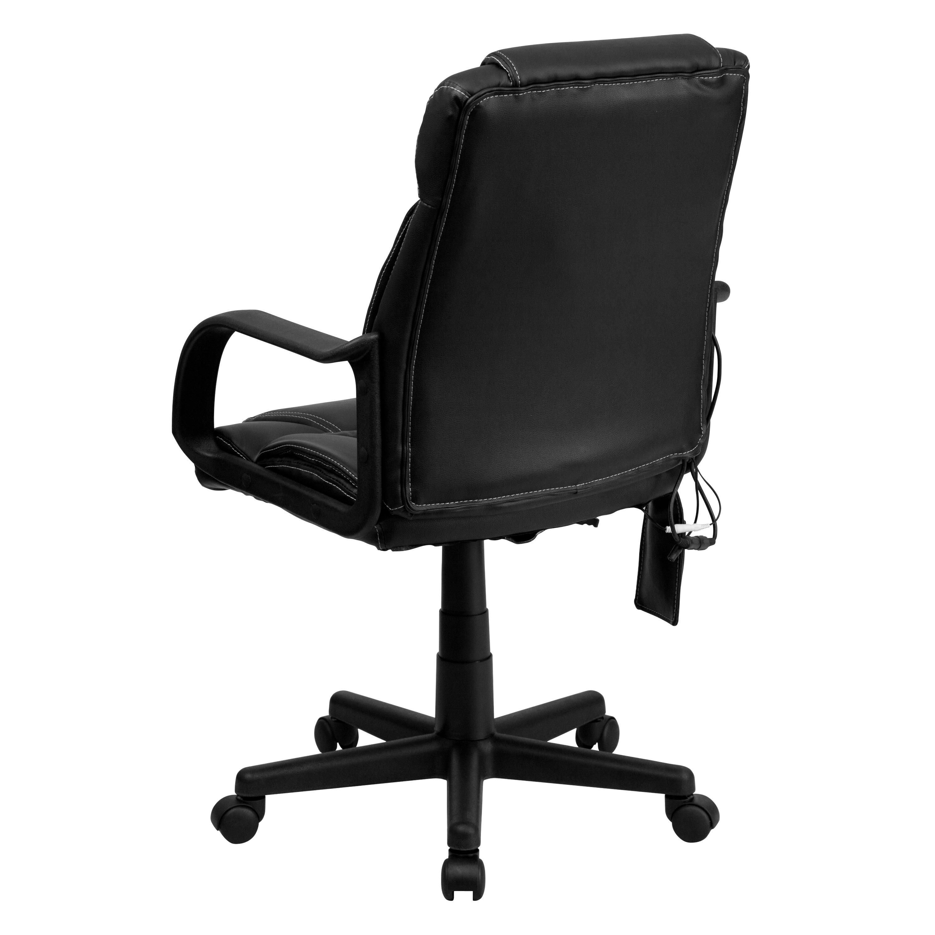 Flash Furniture Mid-Back Ergonomic Massaging Black LeatherSoft Executive Swivel Office Chair with Arms