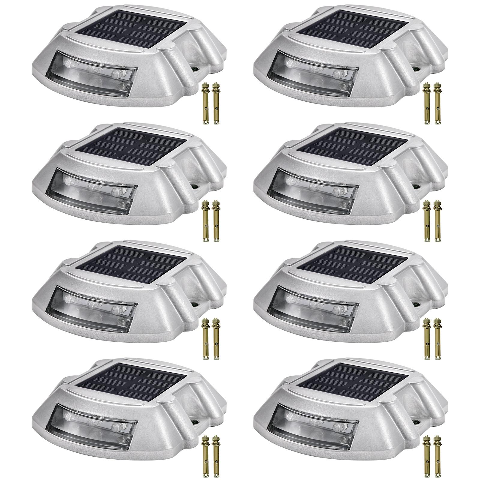 8-Pack Silver LED Solar Pathway Lights with Die-Cast Aluminum