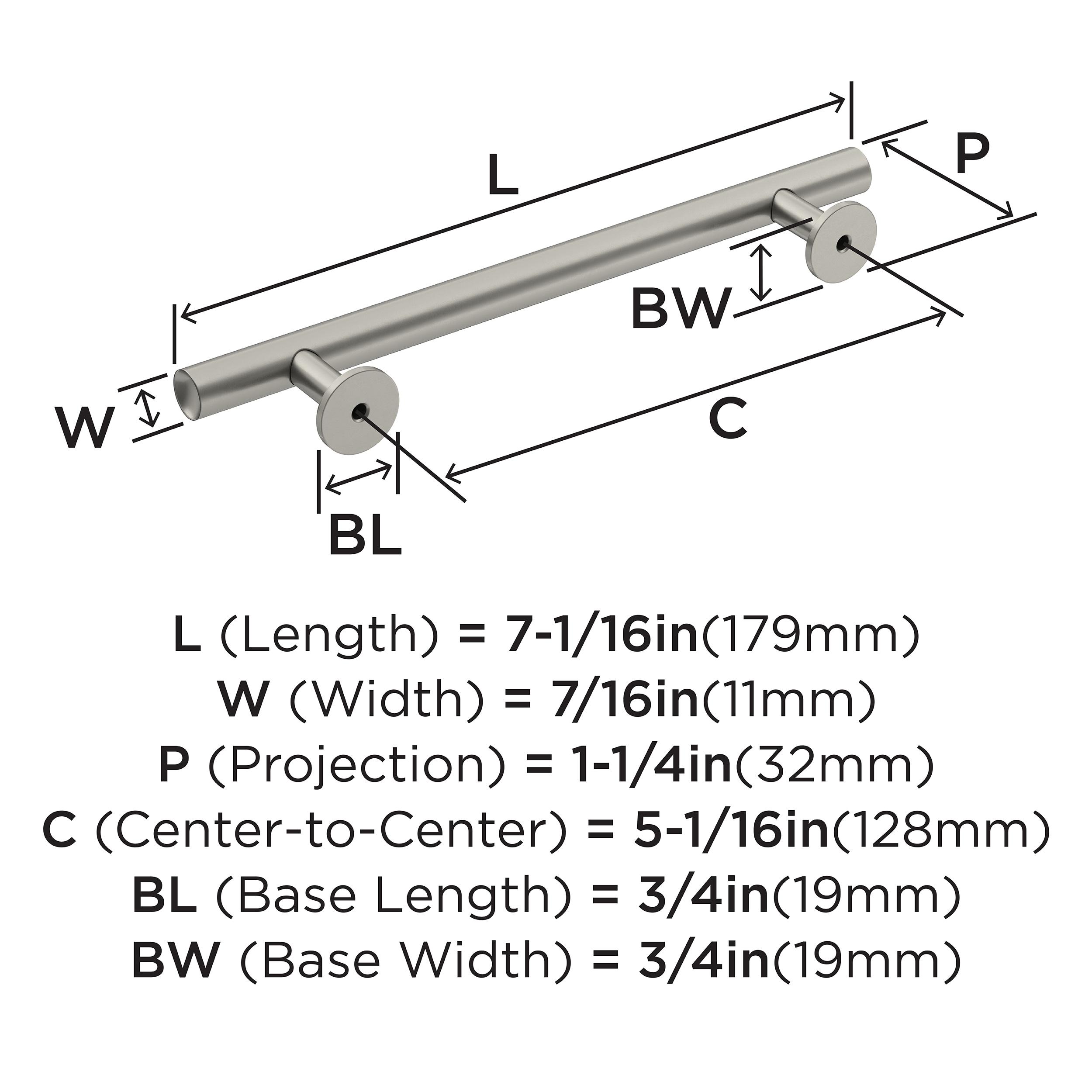 Amerock Radius 5-1/16 inch (128mm) Center-to-Center Satin Nickel Cabinet Pull