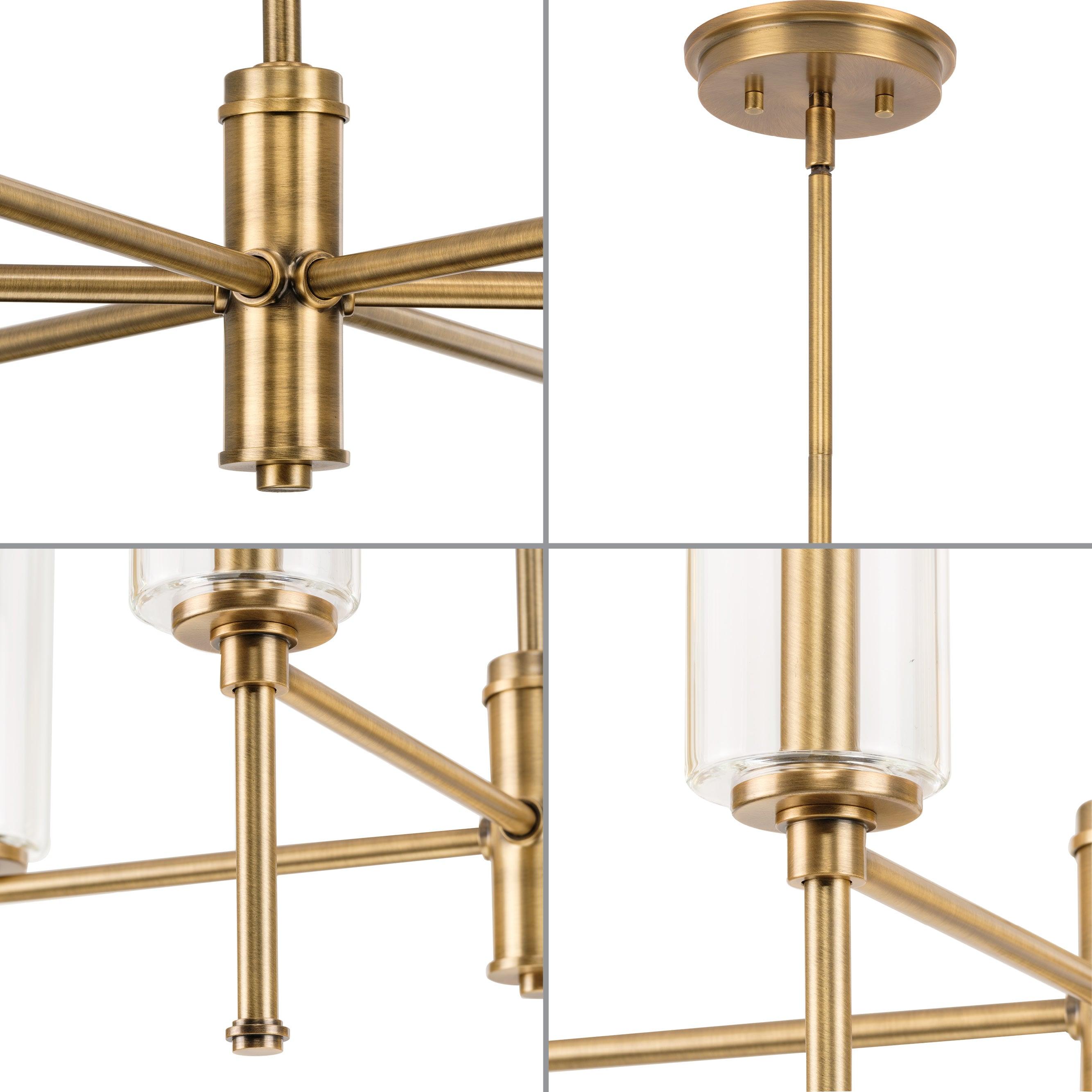 Progress Lighting Elara 6-Light Chandelier, Vintage Brass, Clear Glass Shades