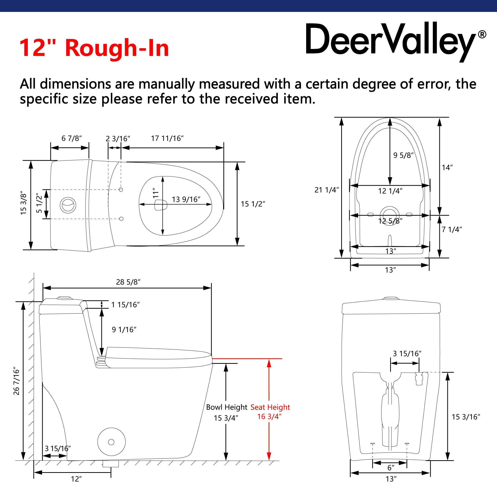 DeerValley Prism Dual-Flush Elongated One-Piece Toilet with Glazed Surface Lower Water Tank for Space Saving (Seat Included)