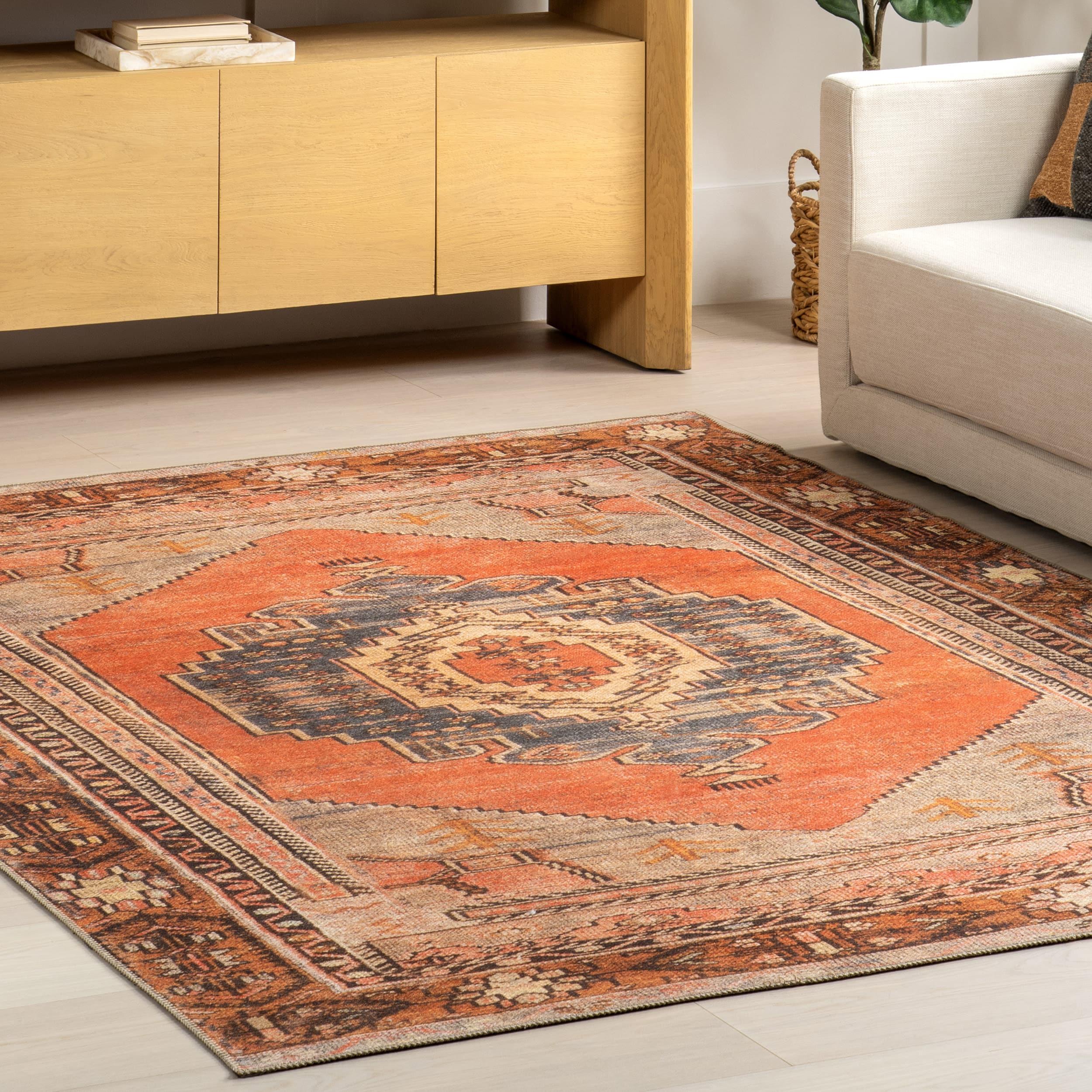 Nuloom Kamila Medallion 5x8 Machine Washable Indoor Area Rug for Living Room Bedroom Dining Room Kitchen, Orange/Ivory