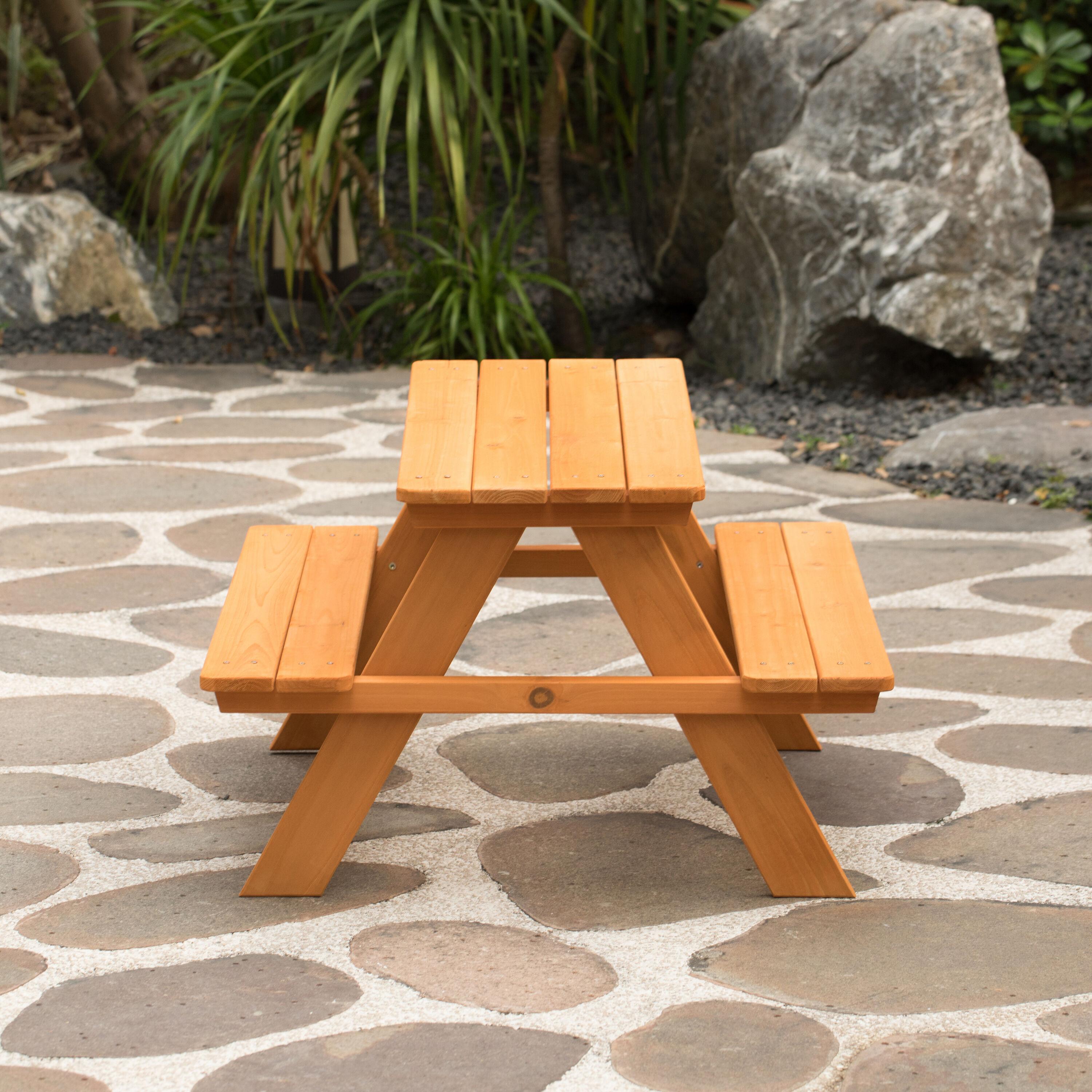 Gardenised Wooden Kids Outdoor Picnic Table for Garden and Backyard, Stained