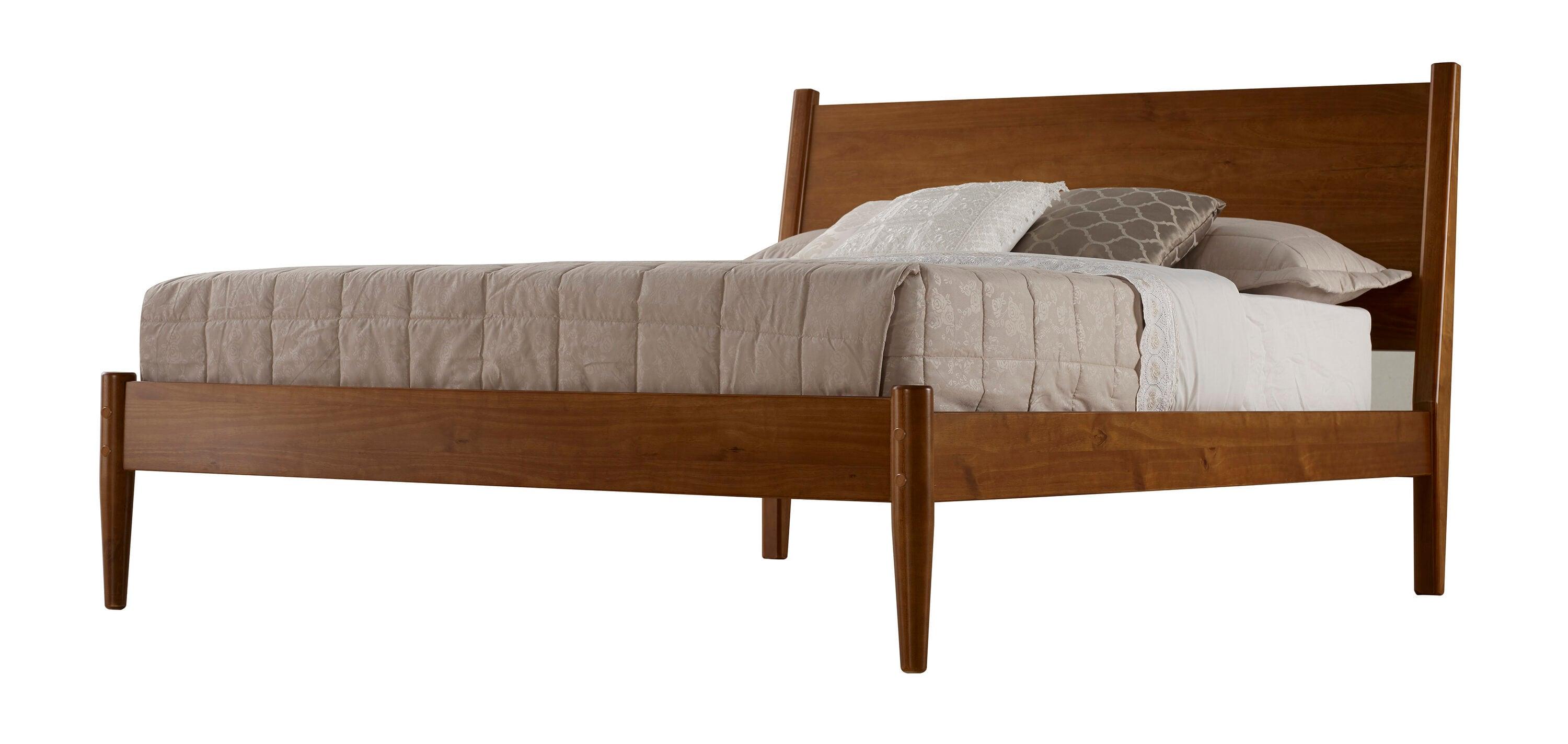 Camaflexi Mid Century Platform Bed Wood Panel Bed Frame with Headboard, Full, Castanho