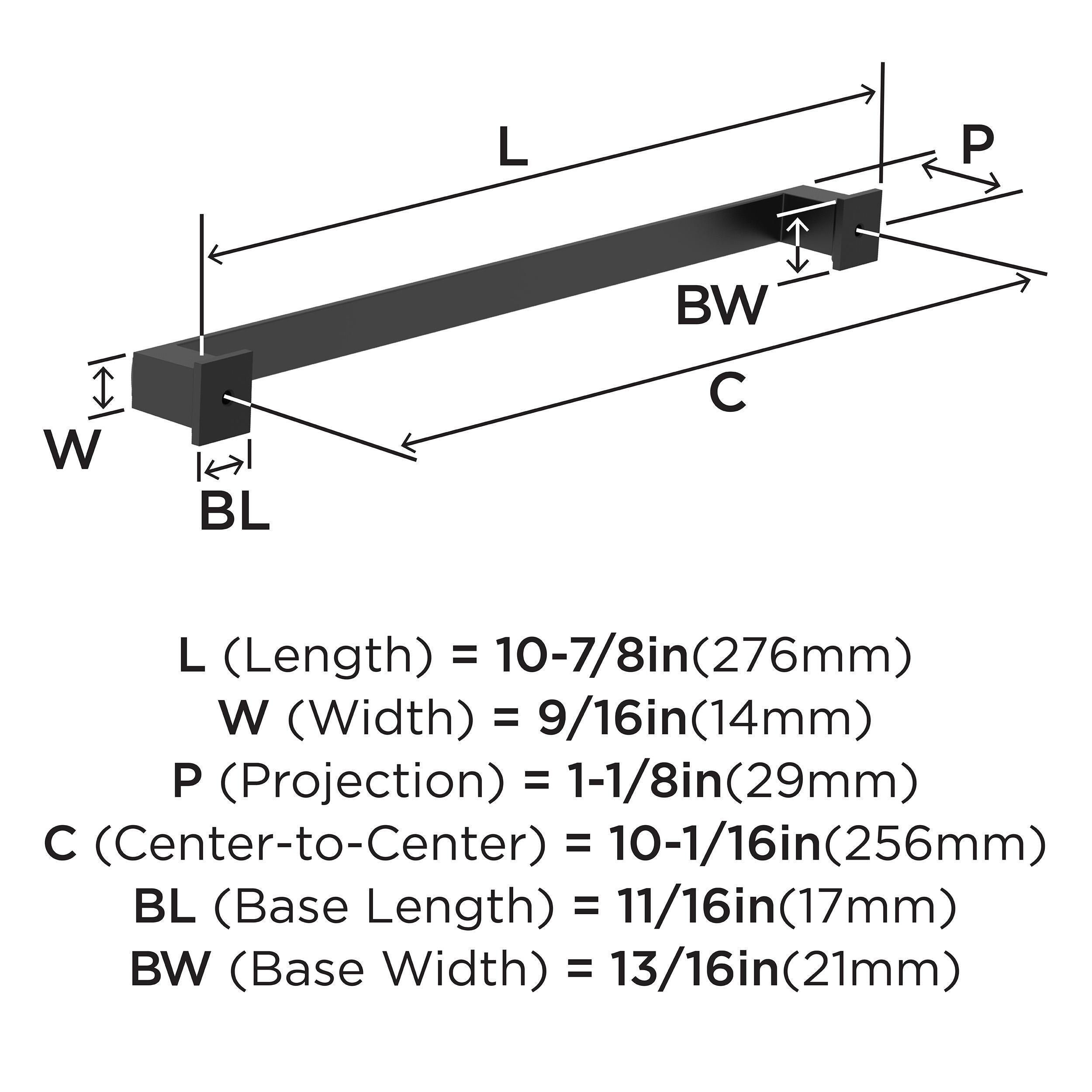 Amerock Appoint 10-1/16 inch (256mm) Center-to-Center Matte Black Cabinet Pull