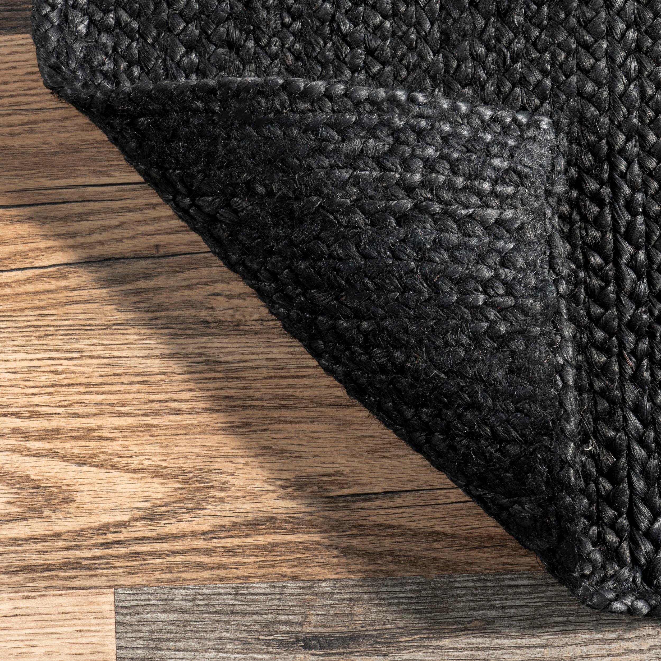 nuLOOM Rigo Hand Woven Jute Black 4' Farmhouse Round Rug