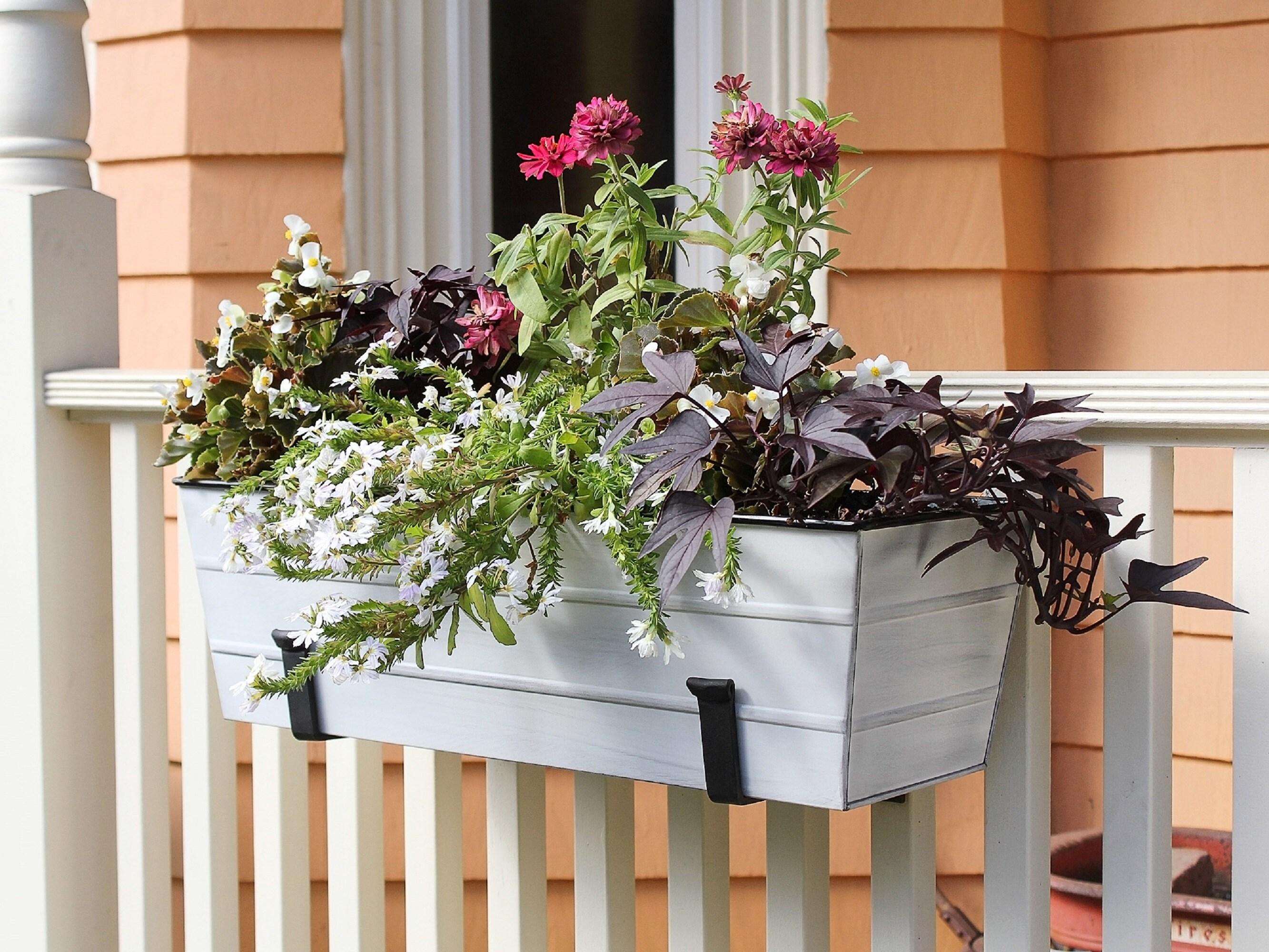 ACHLA Designs 24" Wide Galvanized With Wall Brackets Rectangular Steel Planter Boxes White: Durable Outdoor Mount, Easy Install