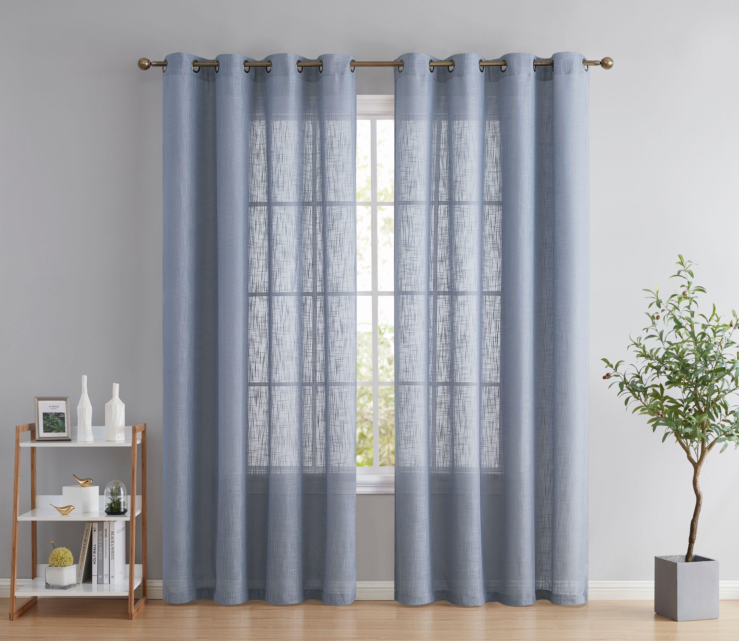 THD Serena Faux Linen Textured Semi Sheer Transparent Window Grommet Long Thick Curtain Panels, Pair