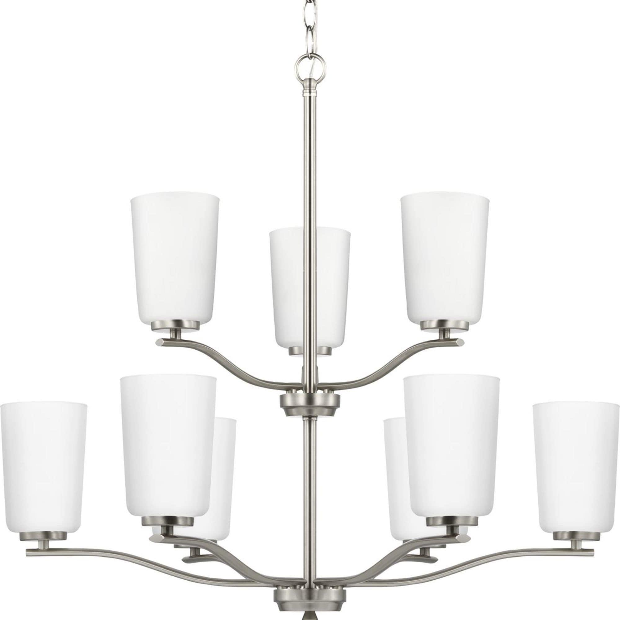 Adley Brushed Nickel Double-Tiered 9-Light Chandelier with Etched Glass Shades