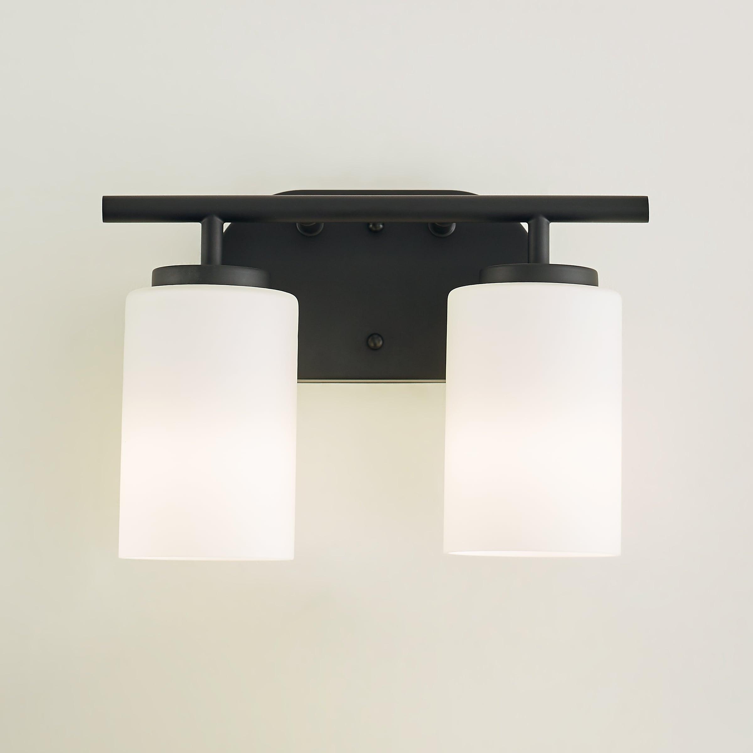 Oslo 12.5 in. 2-Light Midnight Black Transitional Contemporary Bathroom Vanity Light with Cased Opal Etched Glass Shades