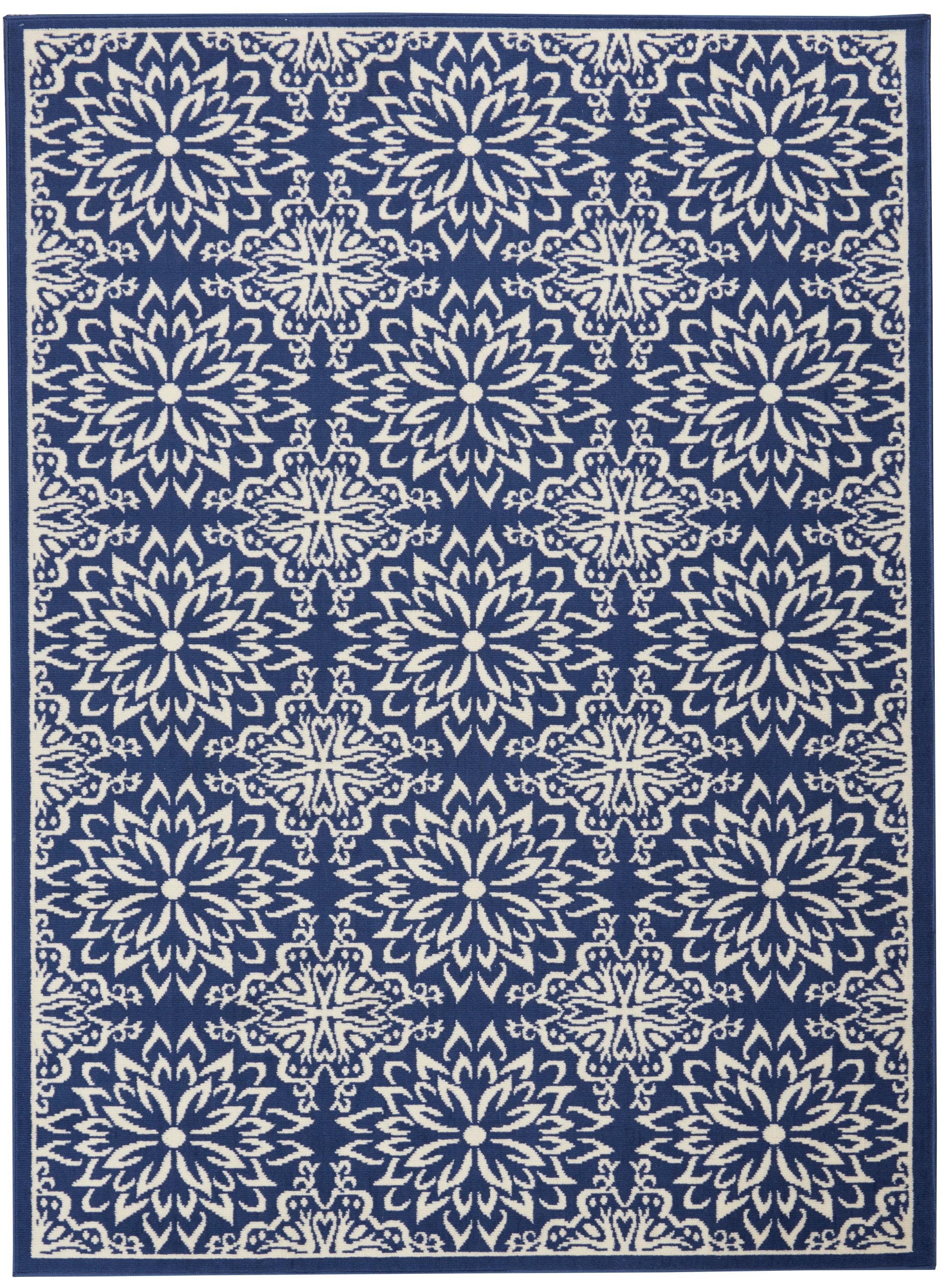Nourison Jubilant Geometric Floral Navy/Ivory 5'3" x 7'3" Area Rug, (5' x 7')
