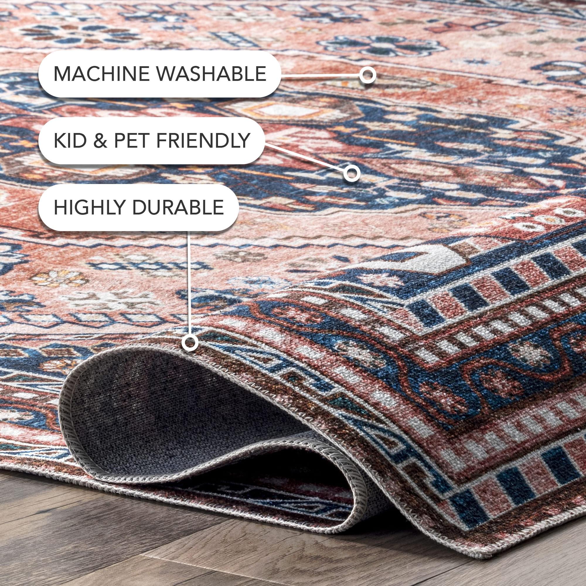 Nuloom Nevaeh Pet Friendly Machine Washable Bohemian Medallion Area Rug, 3' x 5', Dark Blue