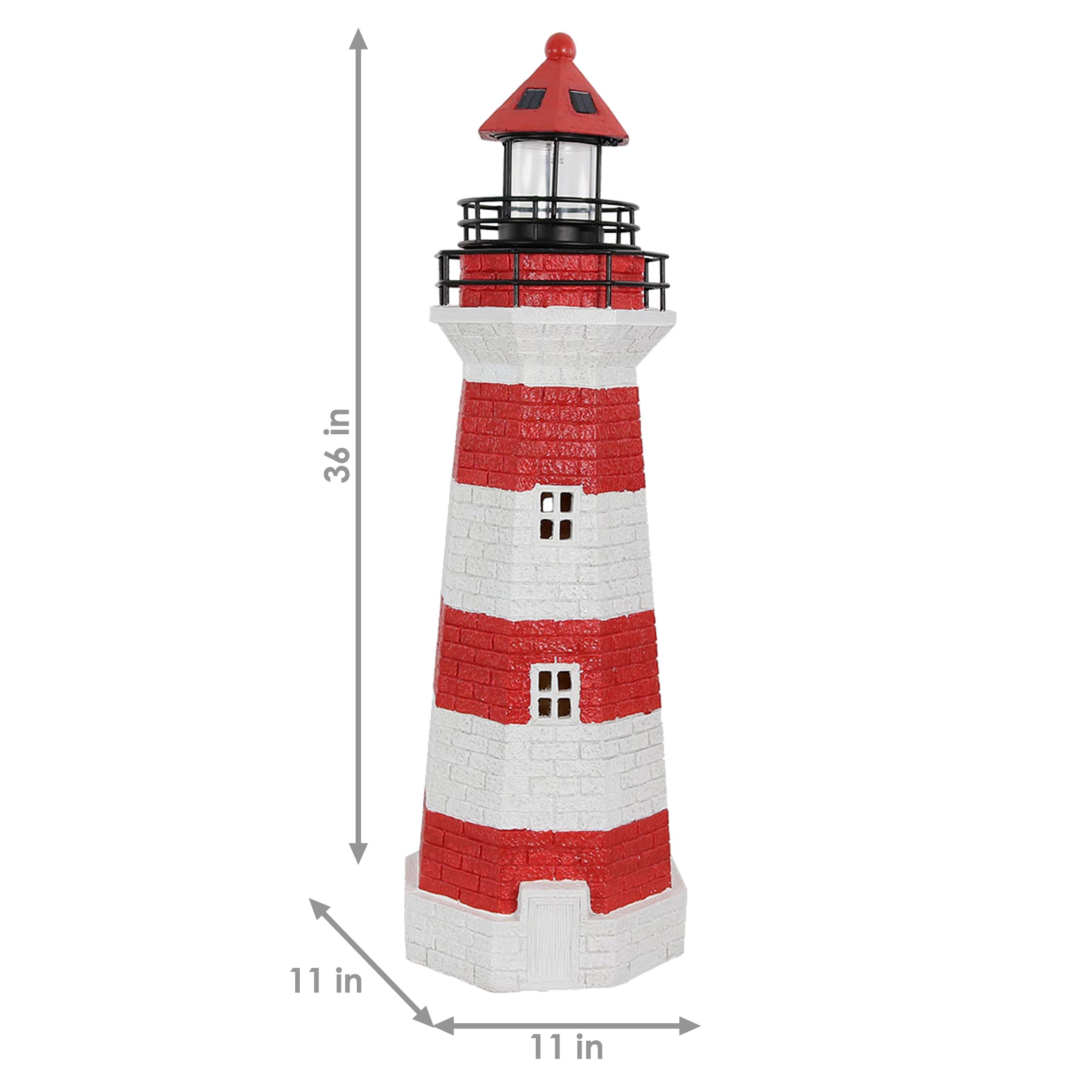 Longshore Tides Caudillo Striped Resin Solar Resin Outdoor LED Lighthouse Statue