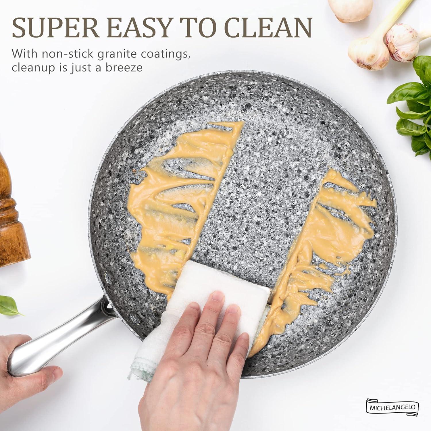 MICHELANGELO Pots and Pans Set 10 Piece, Cookware Set with Granite Coatings for Super Nonstick Result Essential Stone Cookware Sets with Utensil Set, Induction Compatible, PFOA Free