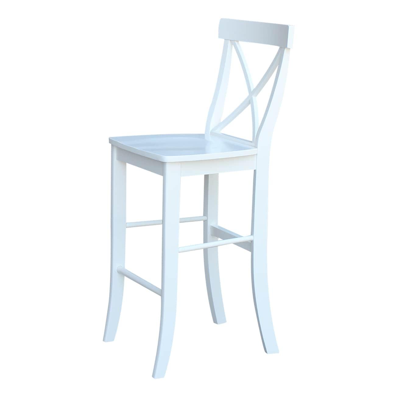 International Concepts Cross Back Solid Wood 30 in. Bar Height Stool in White