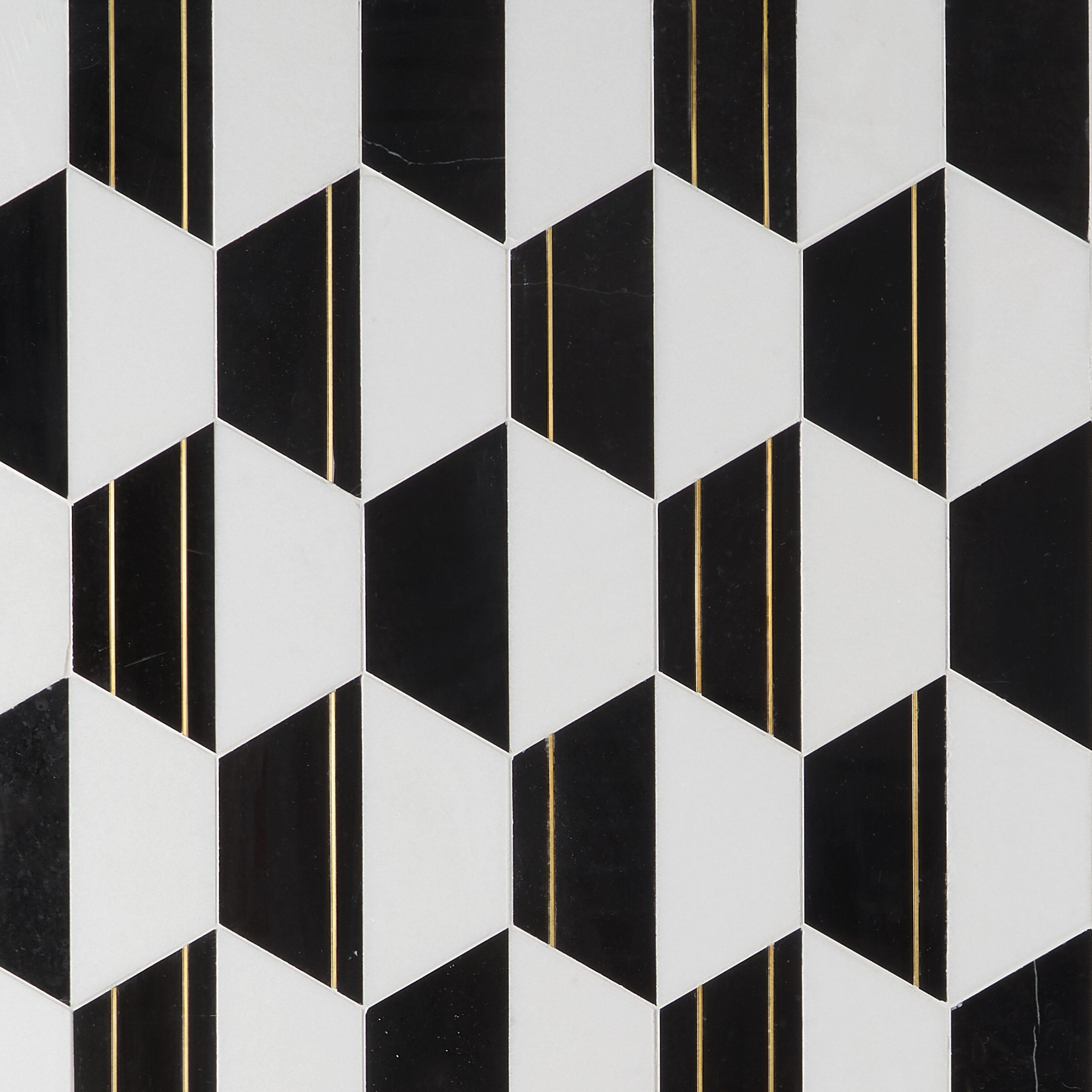 Meld 10.43" x 12.04" Marble and Brass Mosaic Hexagon Tile (0.87 Sq. Ft. / Sheet)