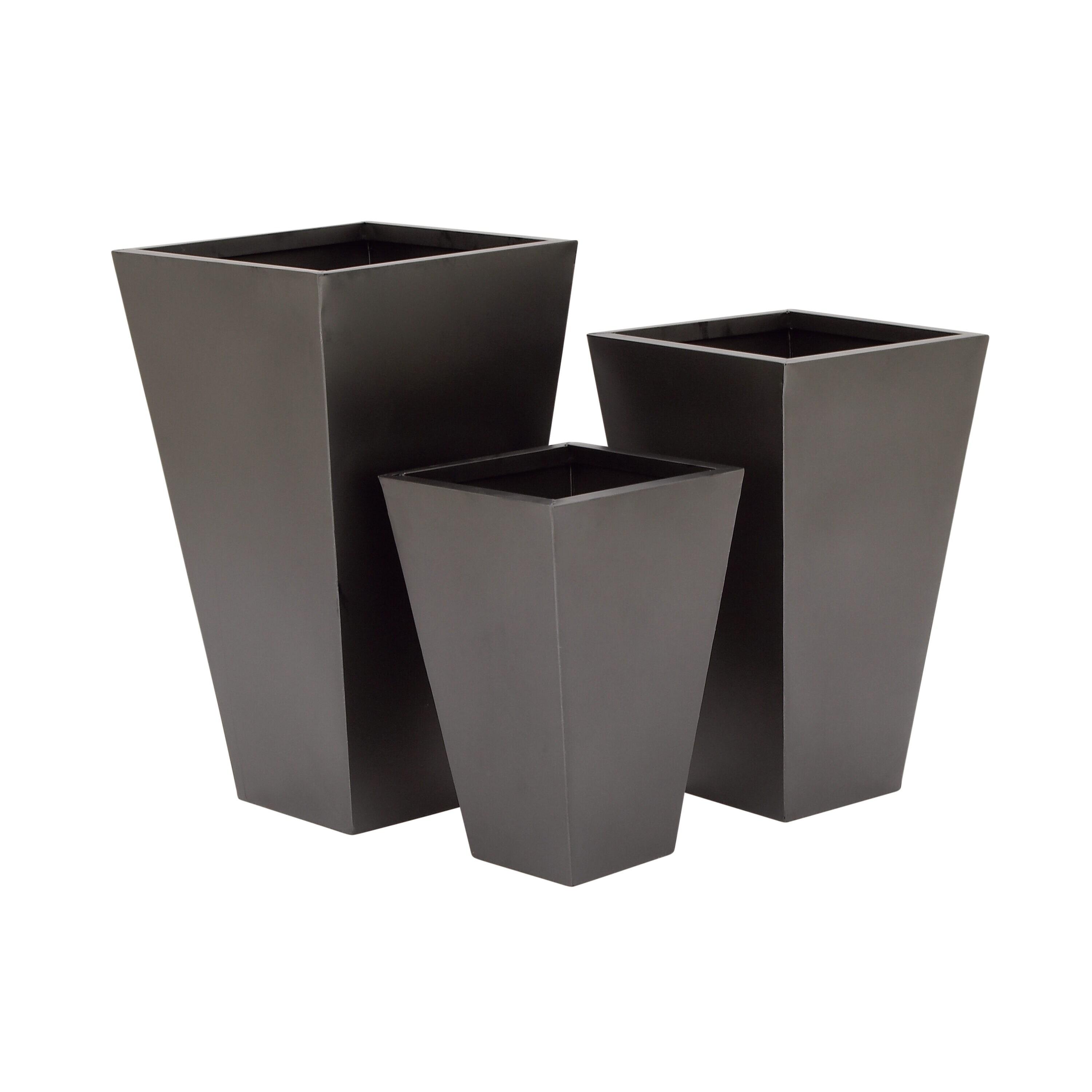 Set of 3 Modern Trapezoidal Iron Planters - Olivia & May: Indoor/Outdoor Freestanding Decor, No Drainage