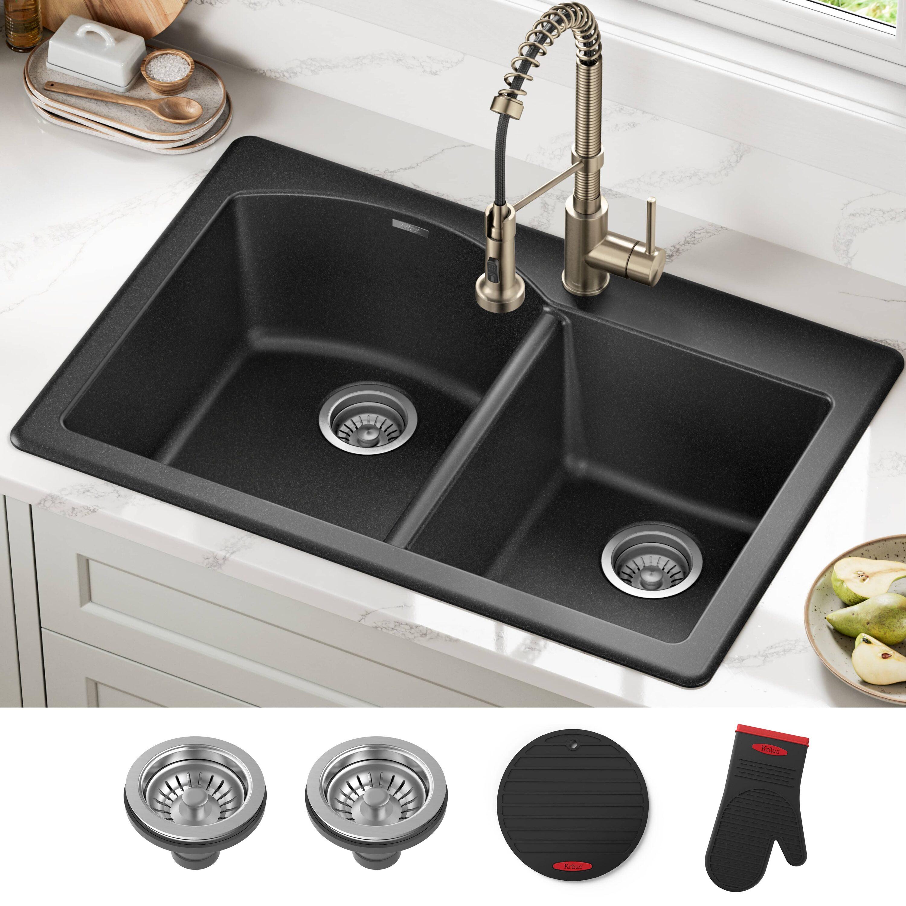 KRAUS Forteza™ 33" L Dual Mount 60/40 Double Bowl Granite Kitchen Sink