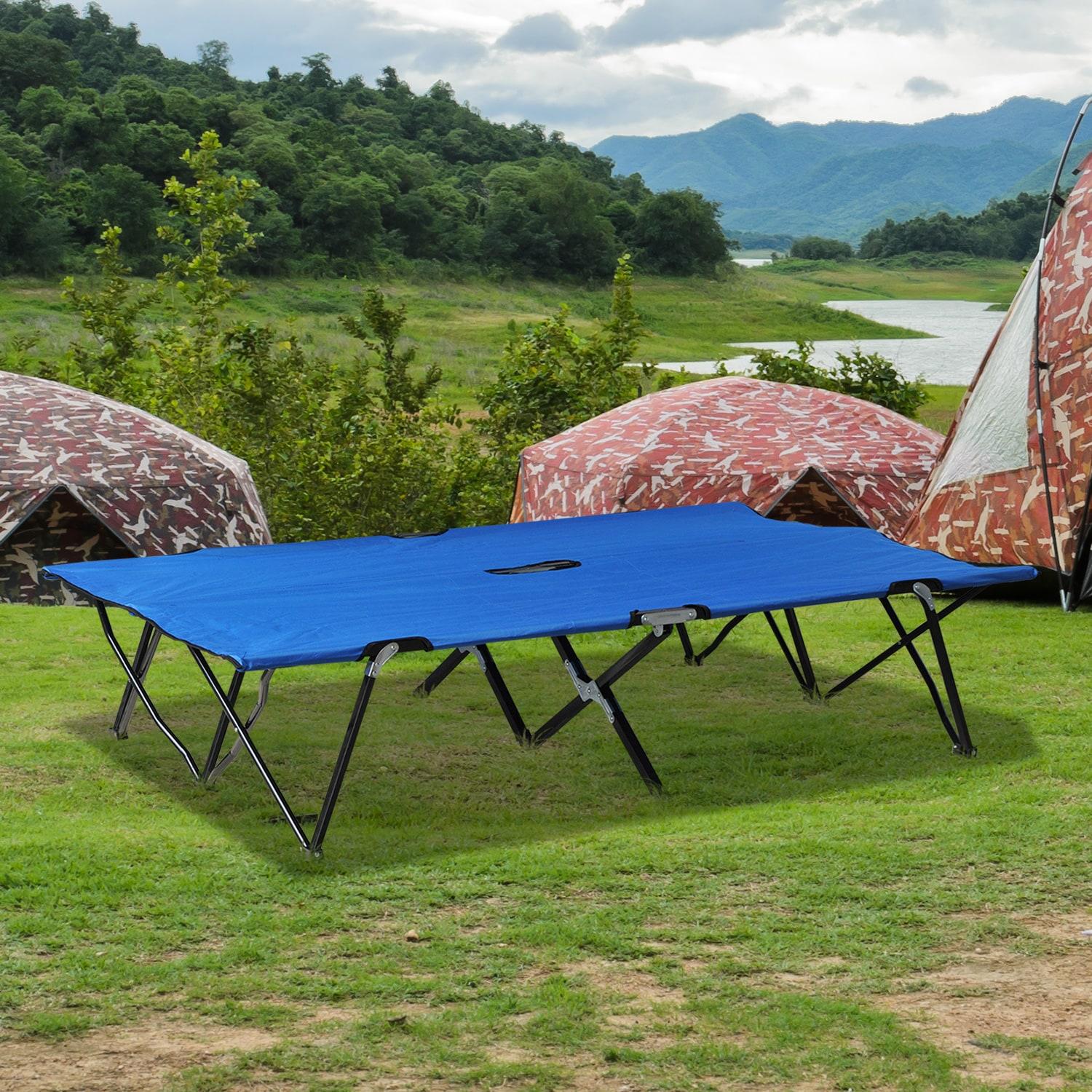 Outsunny 2 Person Folding Camping Cot, Portable Sleeping Cot with Carry Bag, Blue