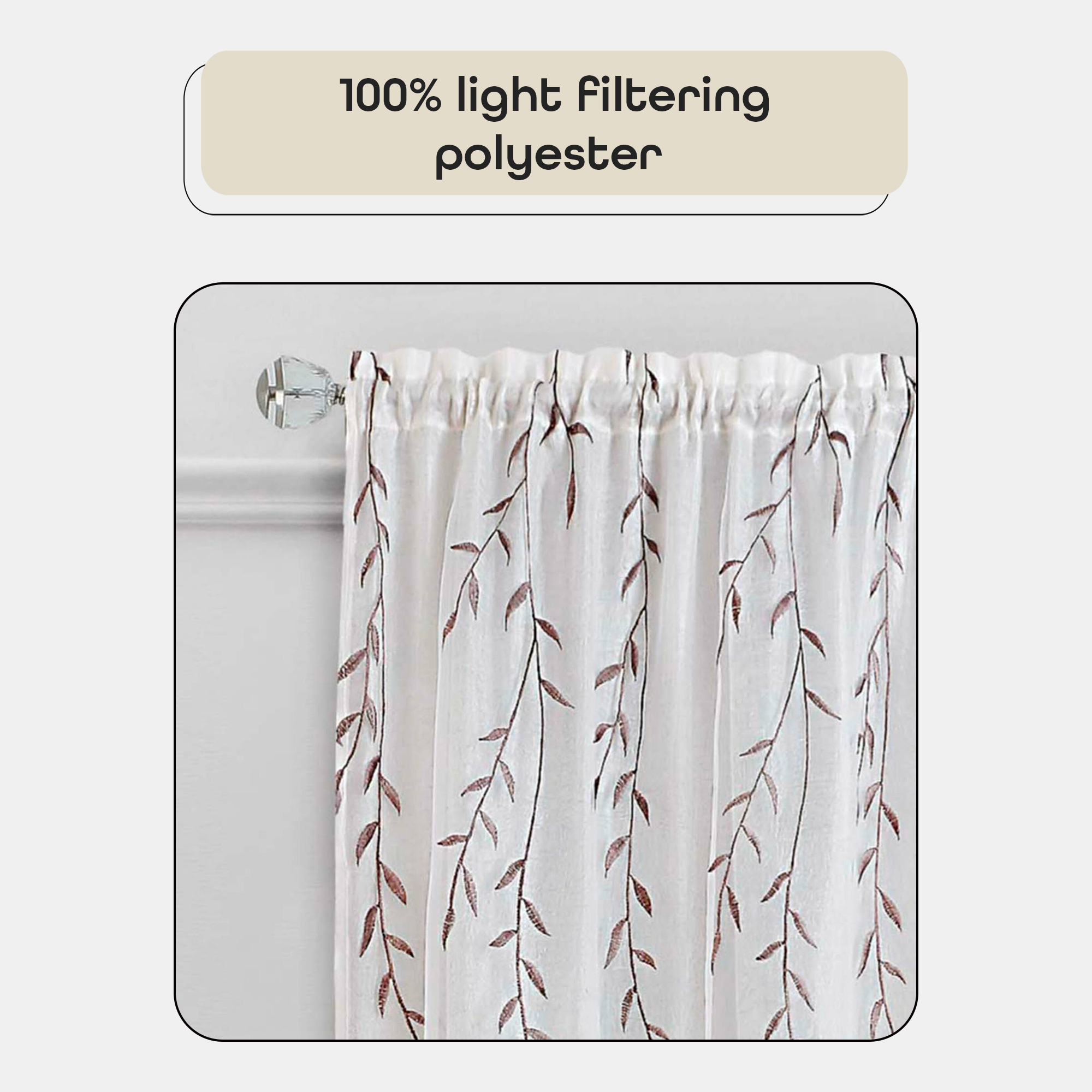 Achim White Floral Rod Pocket Sheer Curtain, 42" x 63"