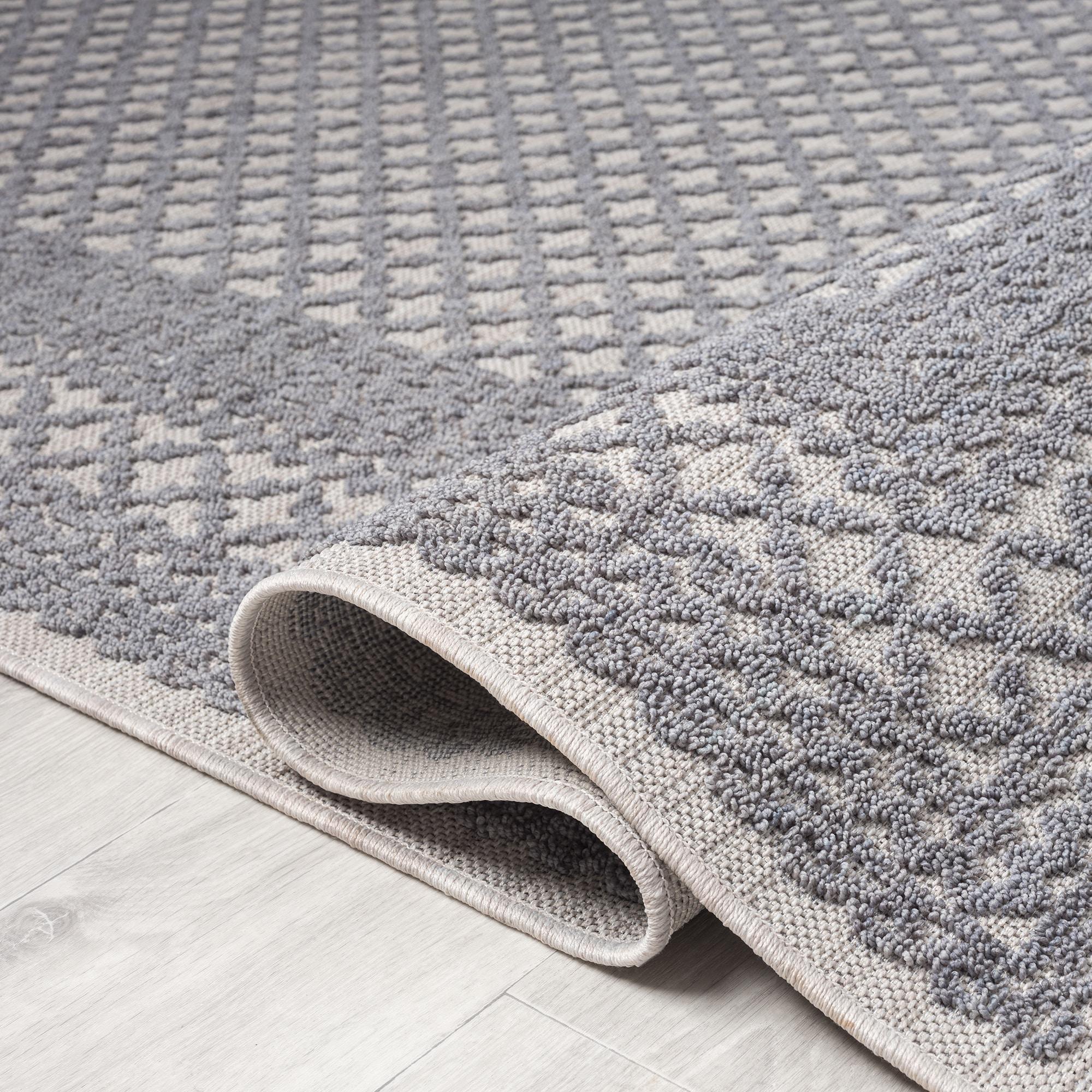 LR Home Gayle 7'10" x 8'10" Gray/Ivory Bordered Performance Indoor/Outdoor Area Rug