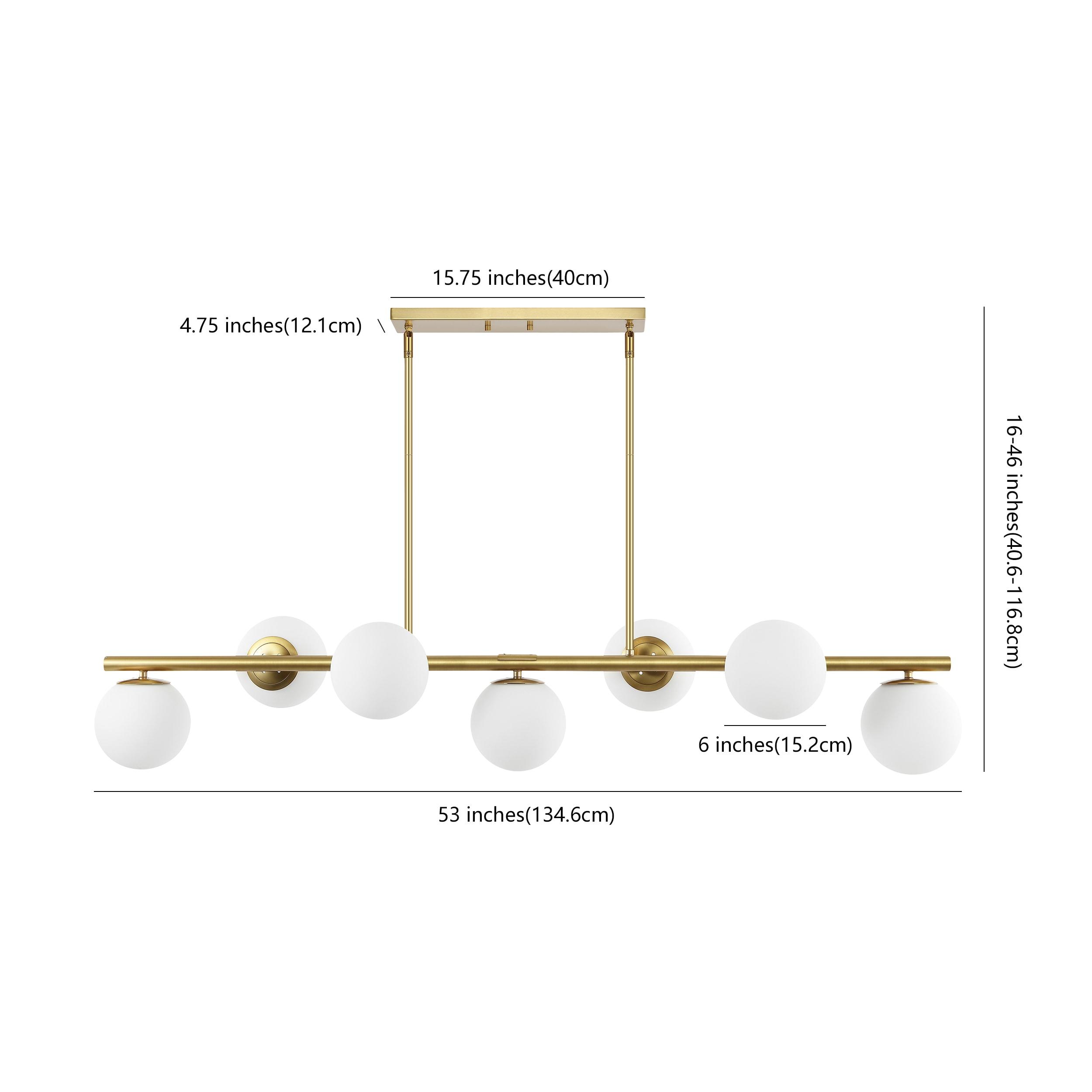 JONATHAN Y JYL7573A Luca Parisian 53" 7-Light Modern Glam Iron Globe Linear LED Pendant Transitional Farmhouse Adjustable Dining Room Living Room Kitchen Island Foyer Bedroom Hallway, Brass Gold/White